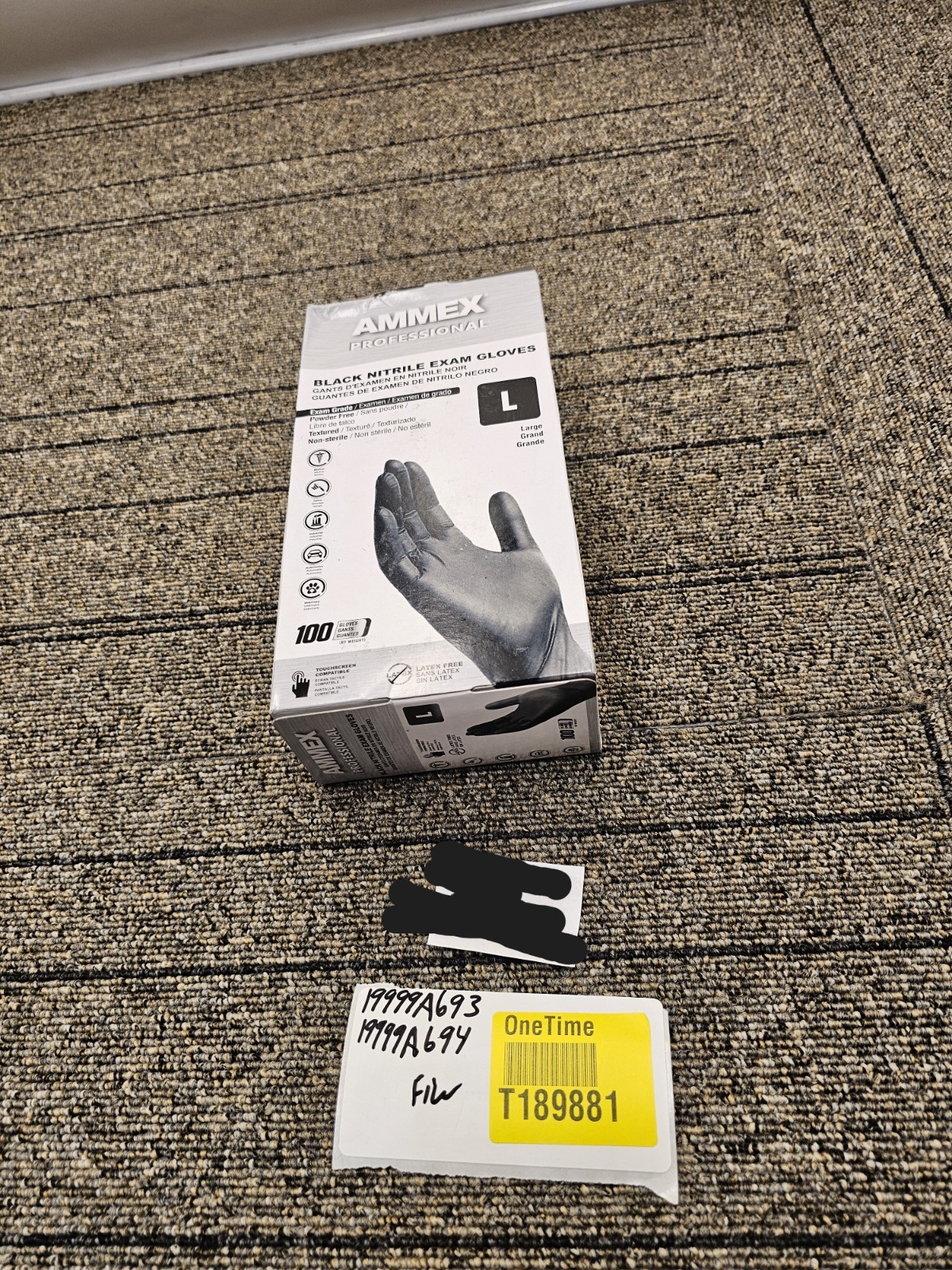 (QTY 200) AMMEX ABNPF46100 Black Nitrile Disposable Exam/Medical Gloves Large