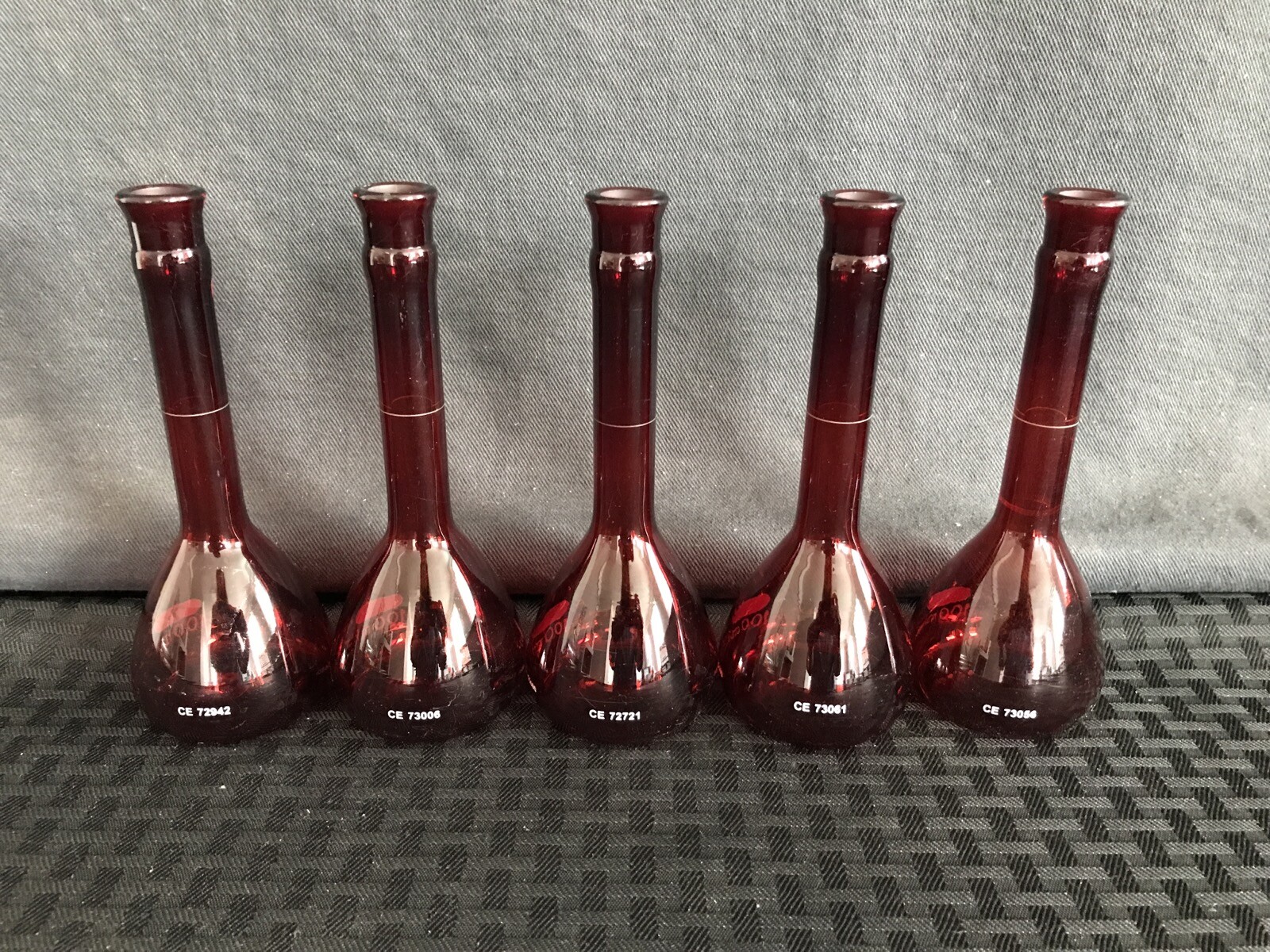 (5) PYREX 100mL Low Actinic Class A Red Glass Volumetric Flask No #13 Stopper