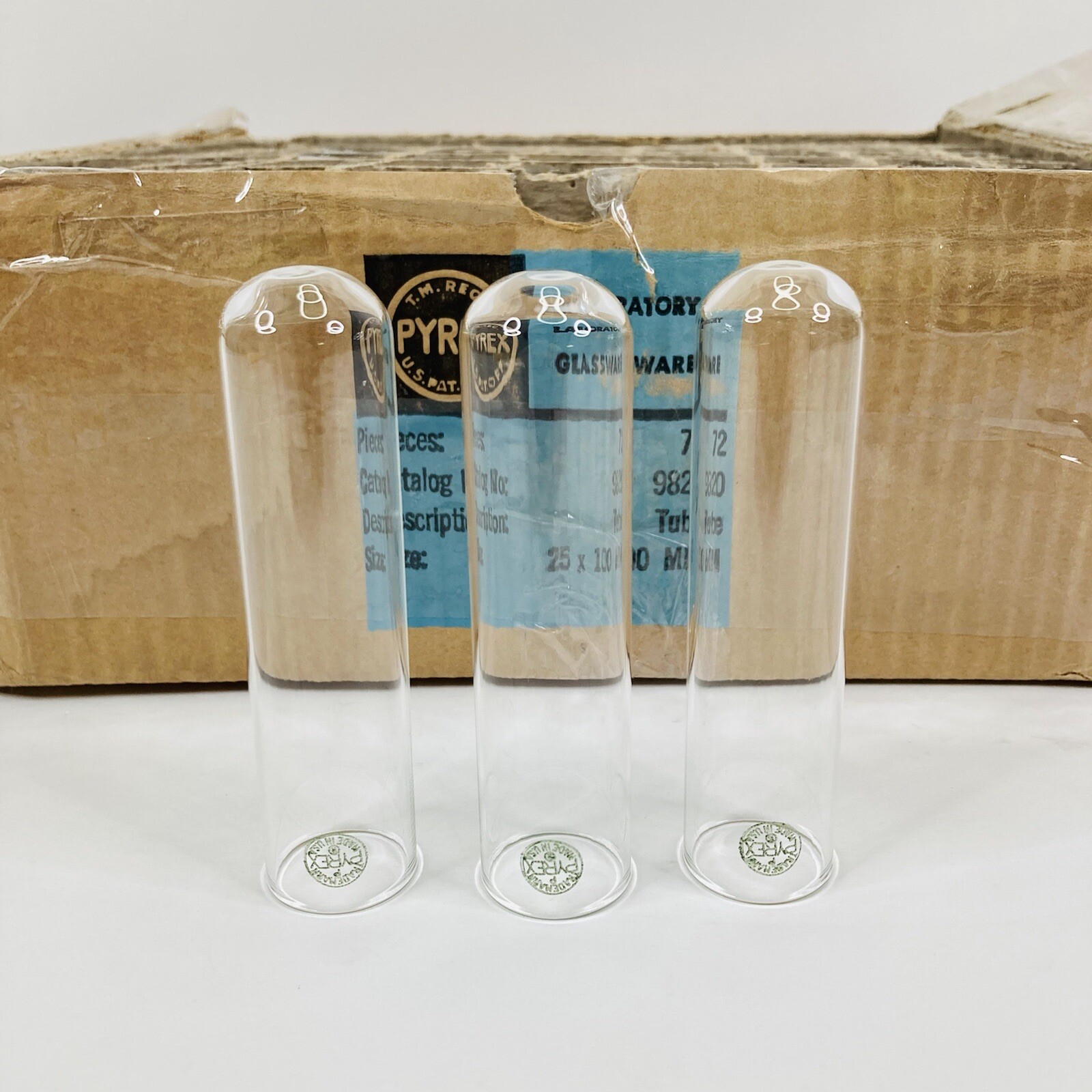 Pyrex 9820 25 x 100mm Culture Tube Test Tube Vintage American Flint Glass 3-Lot