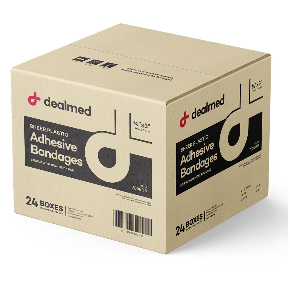 Dealmed 3/4″ x 3″ Sheer Plastic Adhesive Bandage, Case of 2400