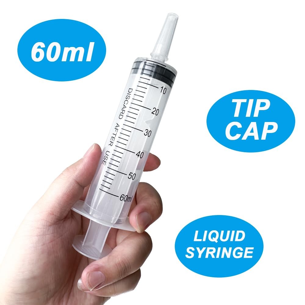 4 Pack 60mL Large Syringe for Liquid with Tip Cap, Plastic Liquid Syringes Indiv