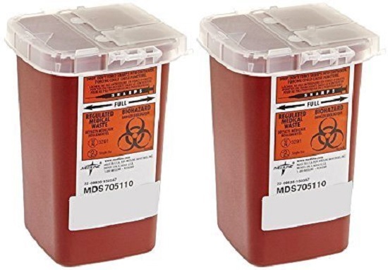 2 Pack –Medline 1 Quart Sharps Container Biohazard Needle Disposal Tattoo