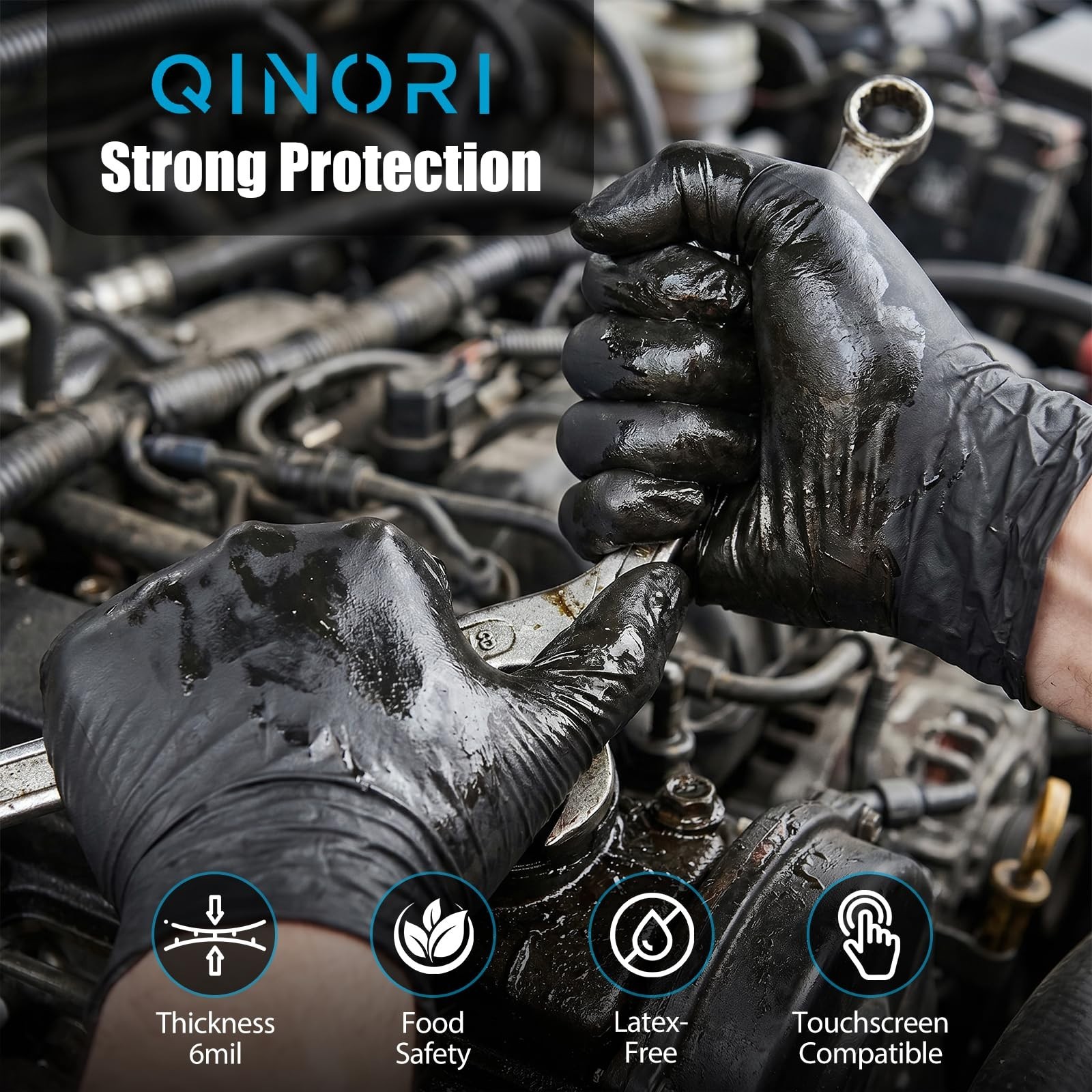 Heavy Duty Disposable Nitrile Gloves 6 Mil Black for Food Handling, Tattoo, Clea