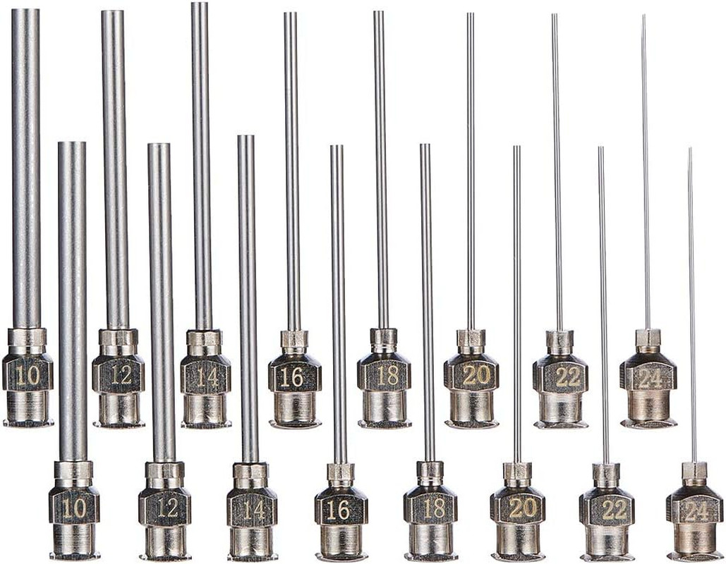 16pc Stainless Steel Dispensing Tips – 1.5″ Blunt Luer Lock 10G to 24G Variety