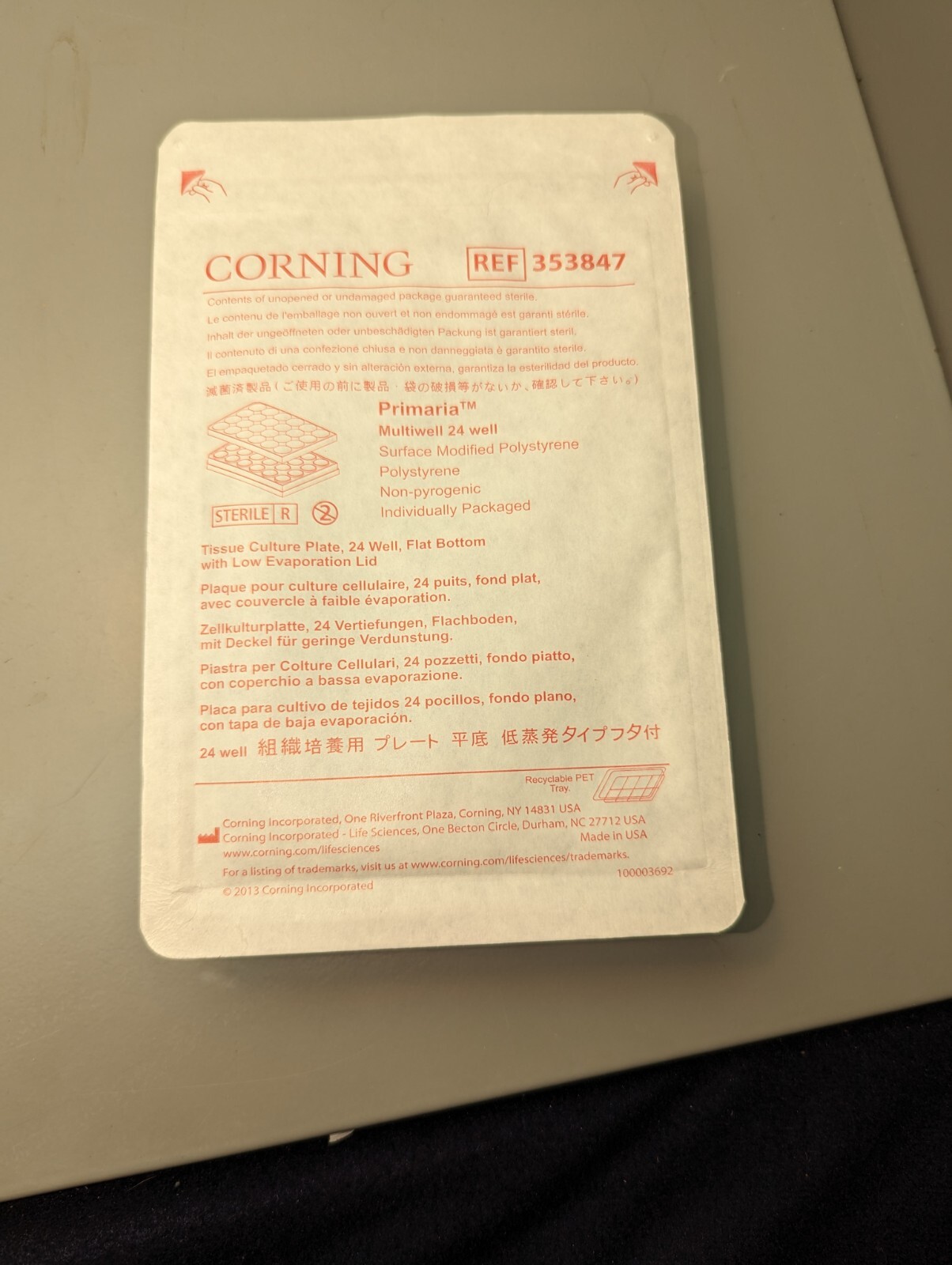 Corning 353847 MULTI WELL PRIMARIA 24 WELL FLAT BOTTOM W/LID 3.5ML QTY 5