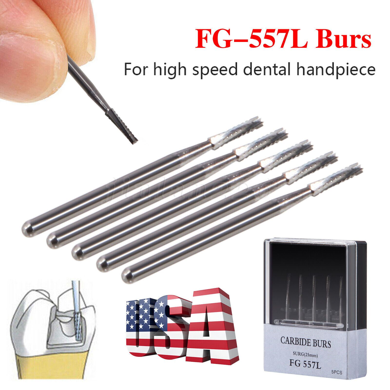 Dental 557 FGOS Surgical Carbide Burs 25mm Length FG-557XL 5Pcs/Box
