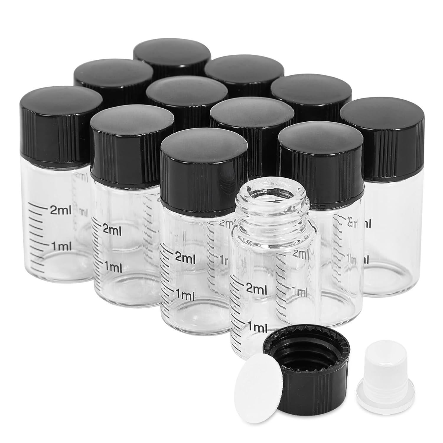 2ml Clear Glass Graduated Vials with Screw Caps and Plastic Stoppers, 1/2 Dram S