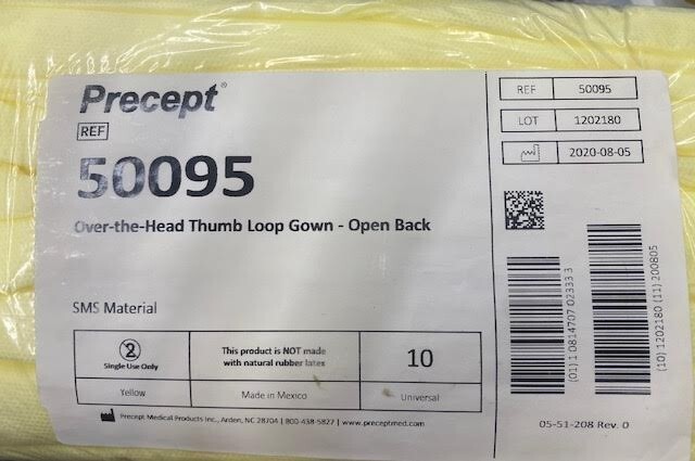 Precept Disposable SMS Protective Procedure Gown One Size Fits Most 10 per Bag