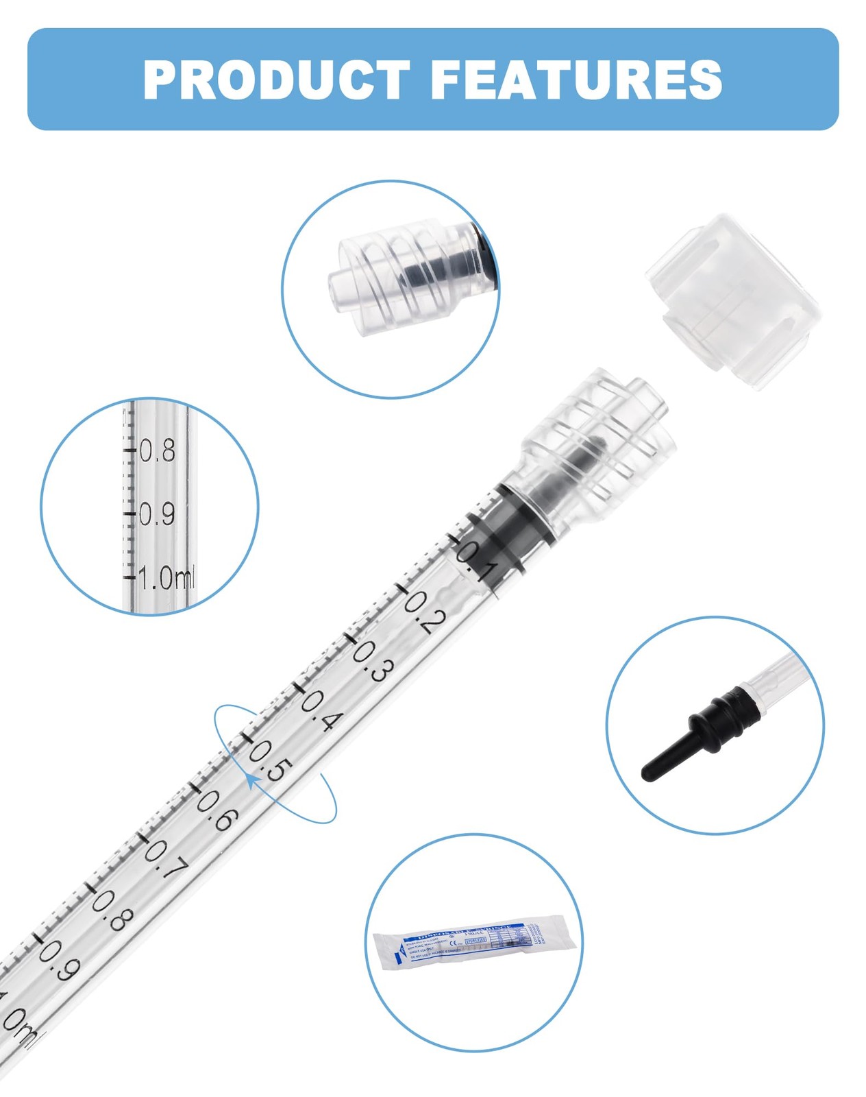 1mL Syringes without Needle, Luer Lock Syringe with Cap, Sterile Individually…