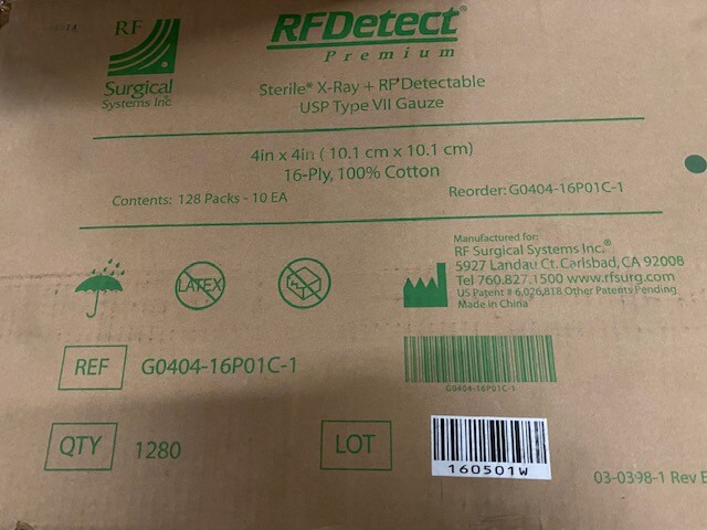 (Case of 1,280) RF Surgical G0404-16P01C-1 Gauze Surgical X-Ray 4×4″LF ST 16-Ply