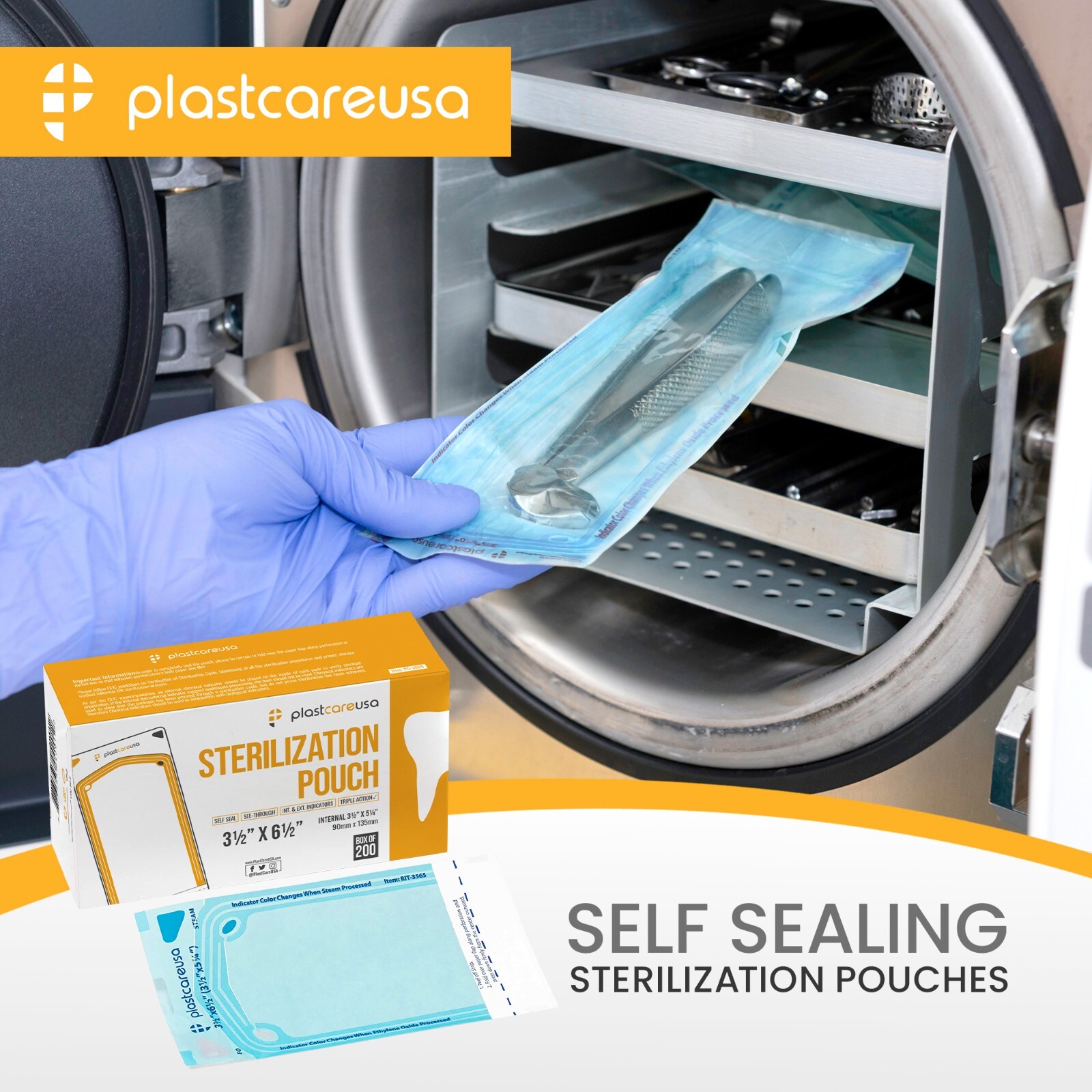 1200 Self-Sealing Sterilization Pouch, 3.5″ x 6.5″ (3.5″ x 5.25″) Sterilize Bag