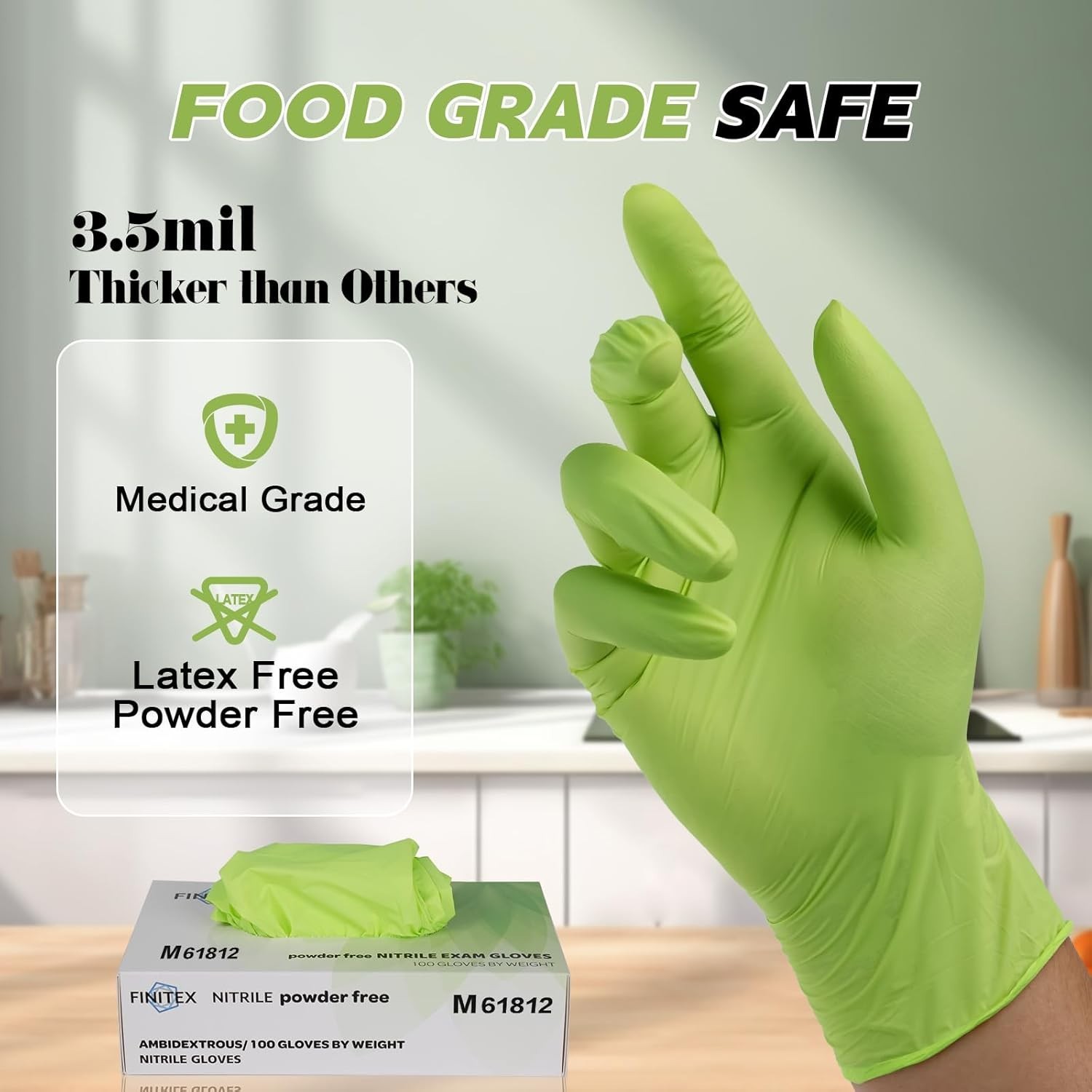 Nitrile Disposable Gloves – Green 3.5mil 100/1000PCS Powder-Free Latex-Free M…