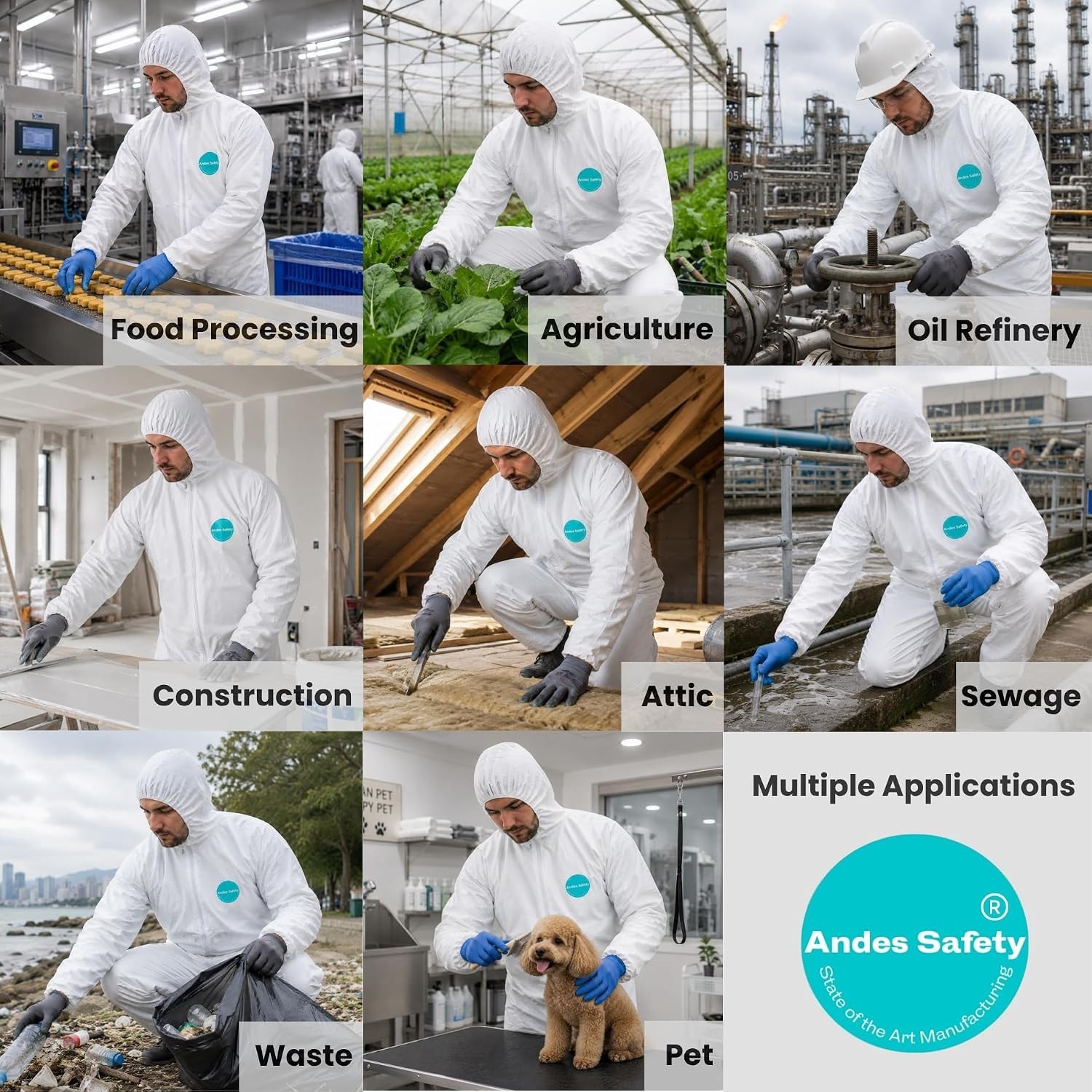 6 Individually-Wrapped Heavy Duty Disposable Coveralls with Integrated Hood