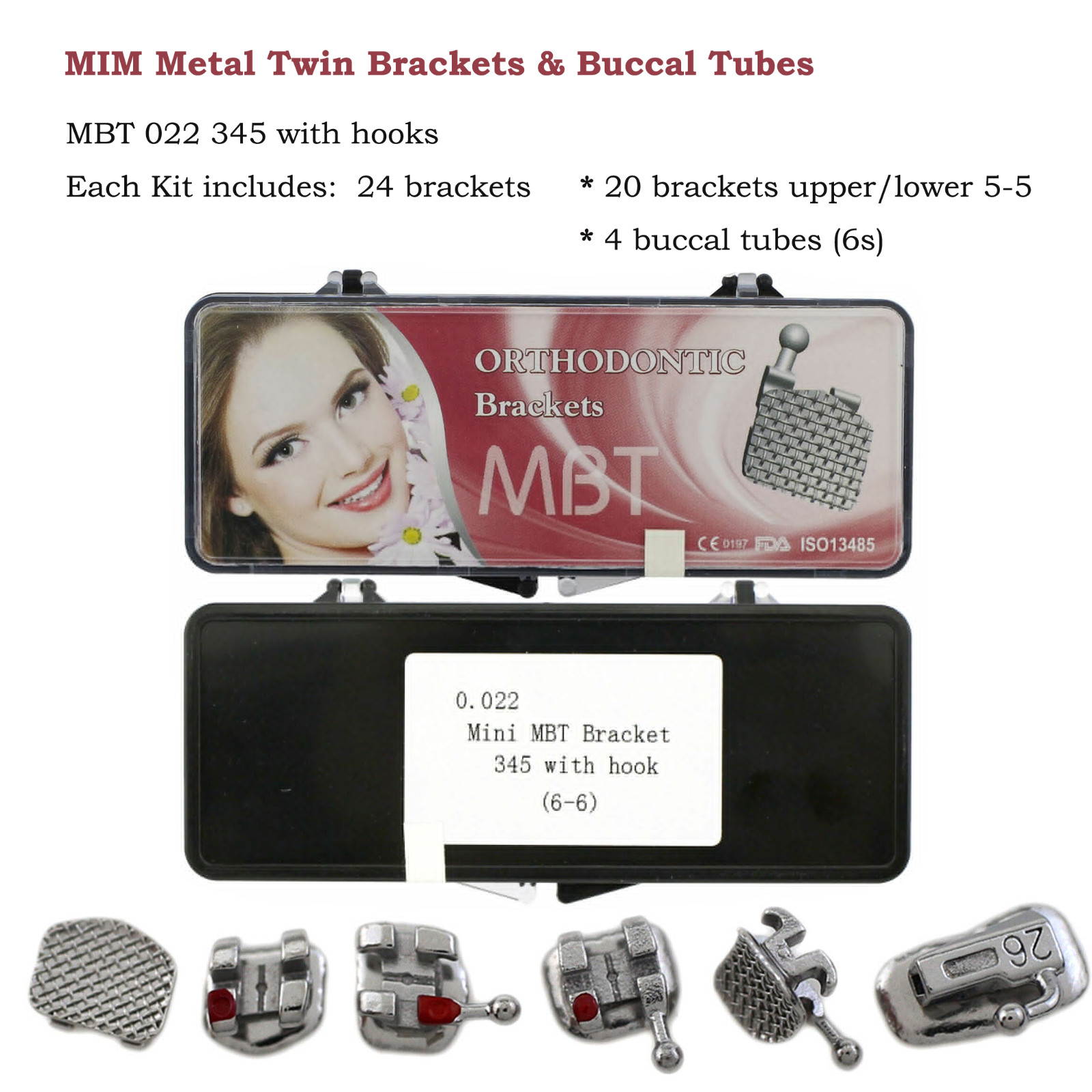 Dental Orthodontic Mini Bracket Braces Buccal Tubes Metal MIM Roth MBT 0.022 6-6