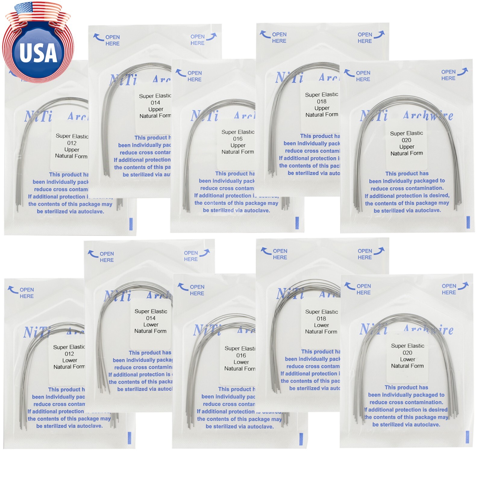 100PCS Dental Orthodontic Arch Wire Niti Super Natural Round 012 014 016 018 020