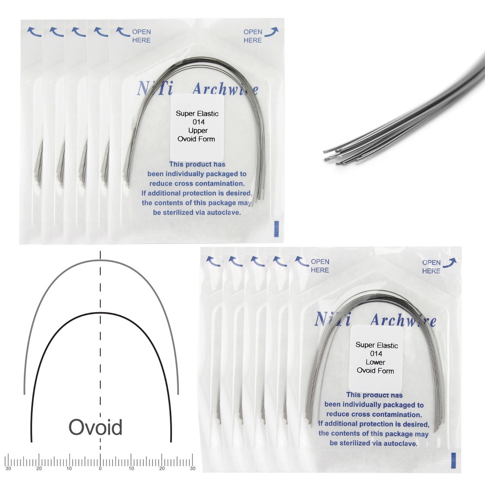 100PCS Dental Orthodontic Arch Wire Niti Round Ovoid Upper Lower 012 014 016 018
