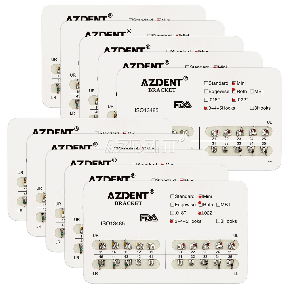 50 Kits Brackets Ortodónticos Mini Roth 0,22 Ganchos 345 AZDENT