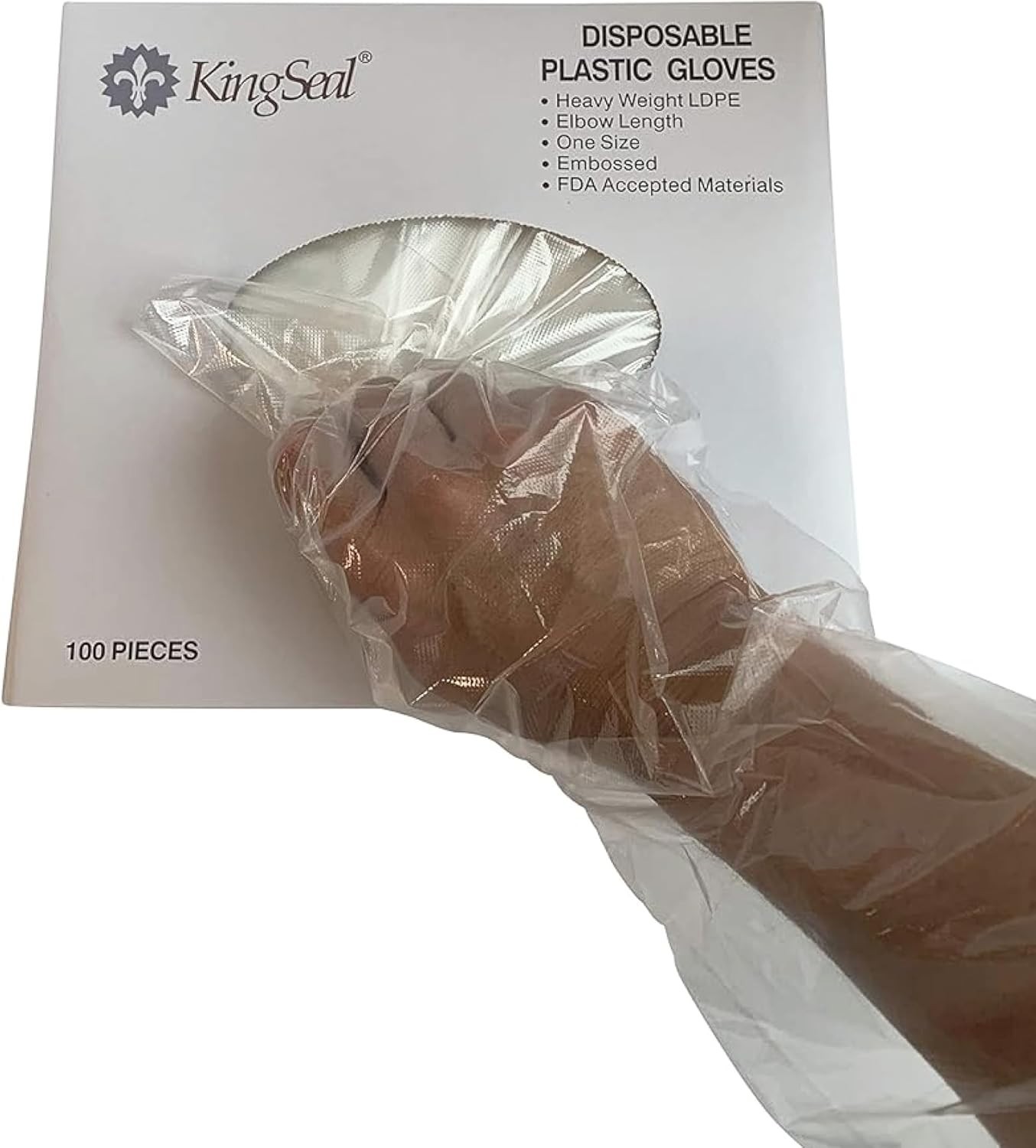 21-Inch Elbow Length Disposable Poly Gloves – Bulk Pack of 100, Embossed Grip