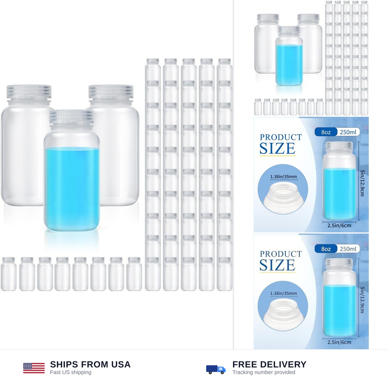 Tatuo 60 Pcs 8 oz 250ml Polypropylene Reagent Bottle Plastic Sample Bottles w…