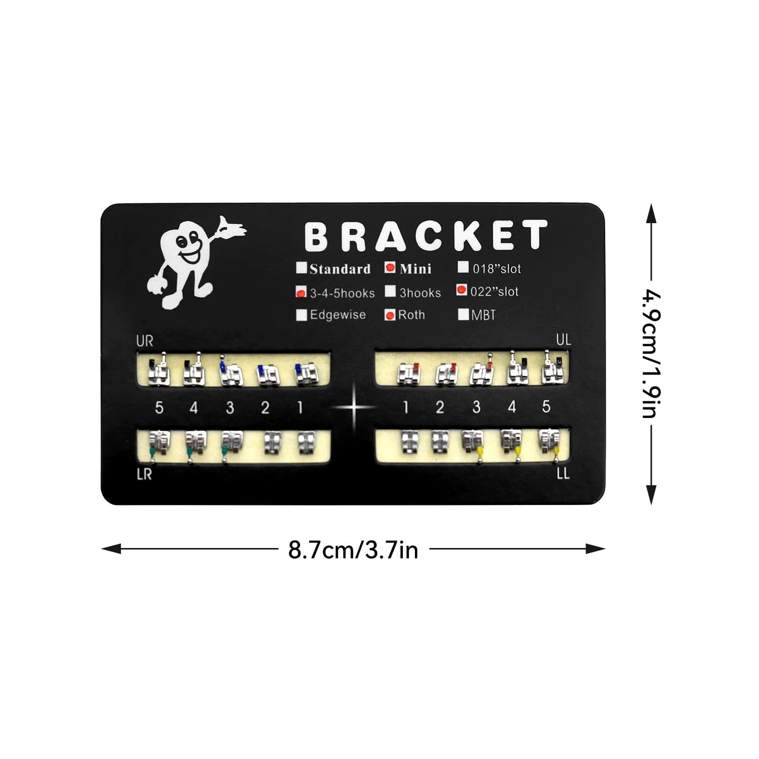 100pcs/Pack 022 Slot Bondable with Hook on 345 Teeth Model Mini Roth Brackets…