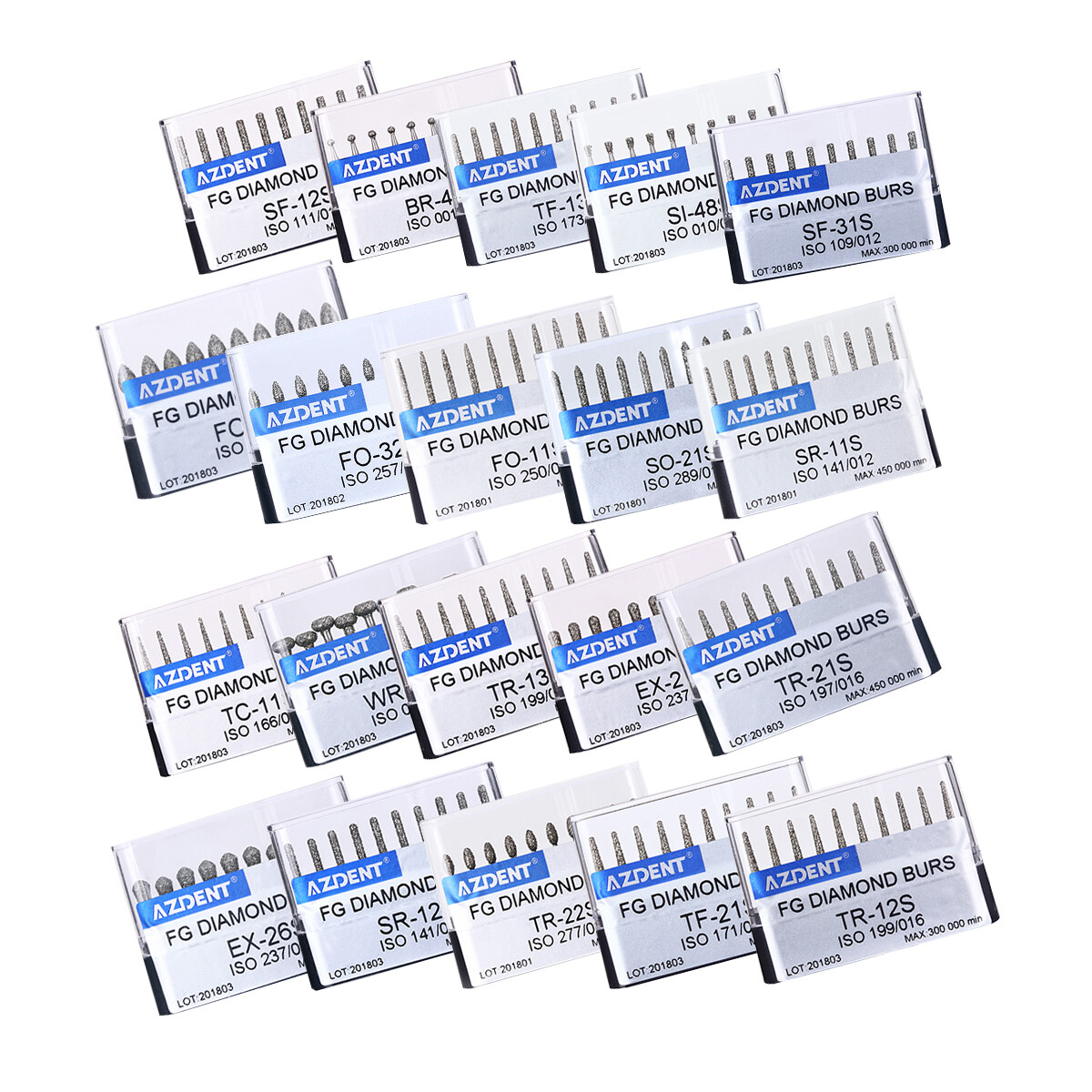 10pc/Kit Dental Diamond Bur Tips Set Drills Burs fit High Speed Handpiece AZDENT