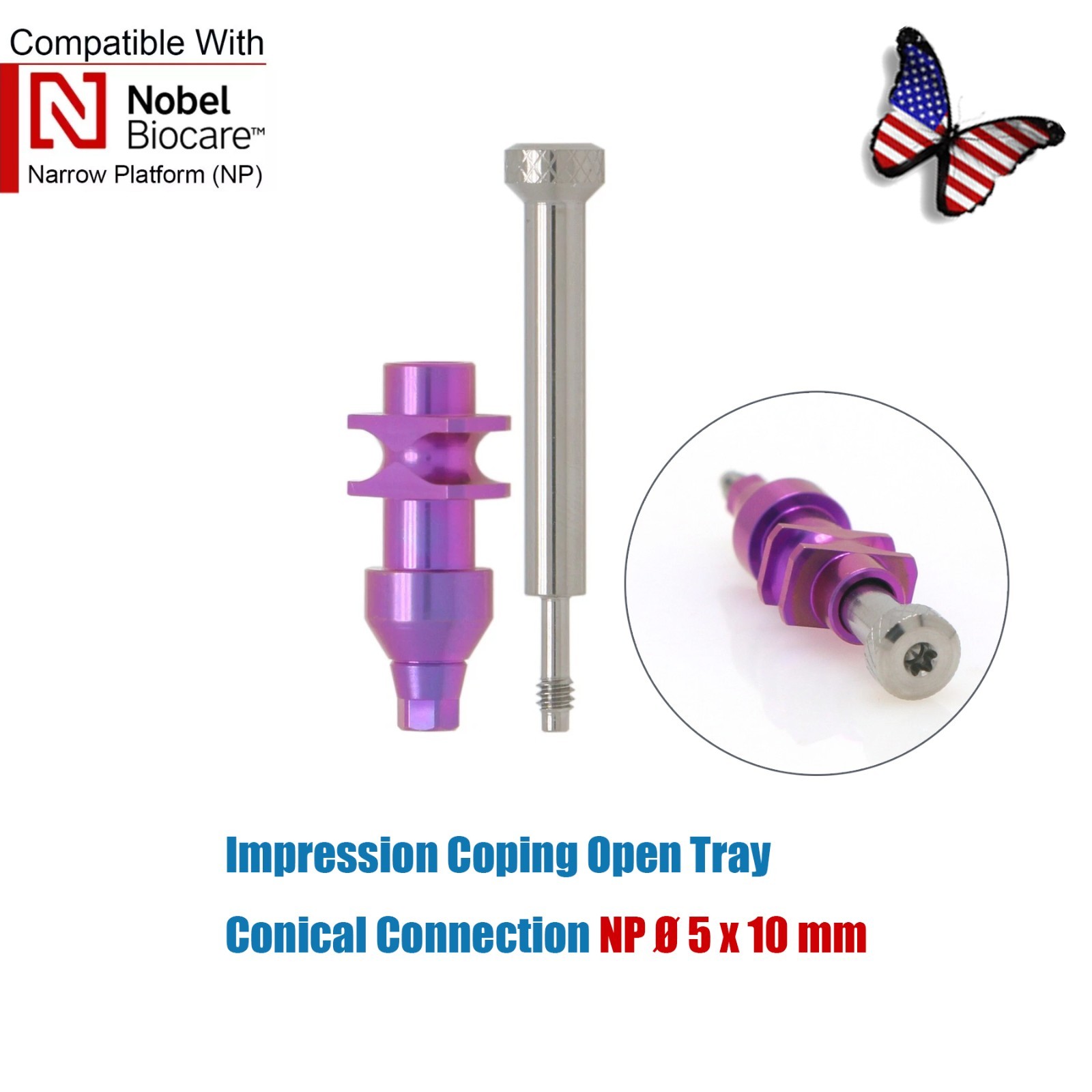 US Nobel Biocare CC Compatible Implant Impression Coping Open/Closed Tray Analog