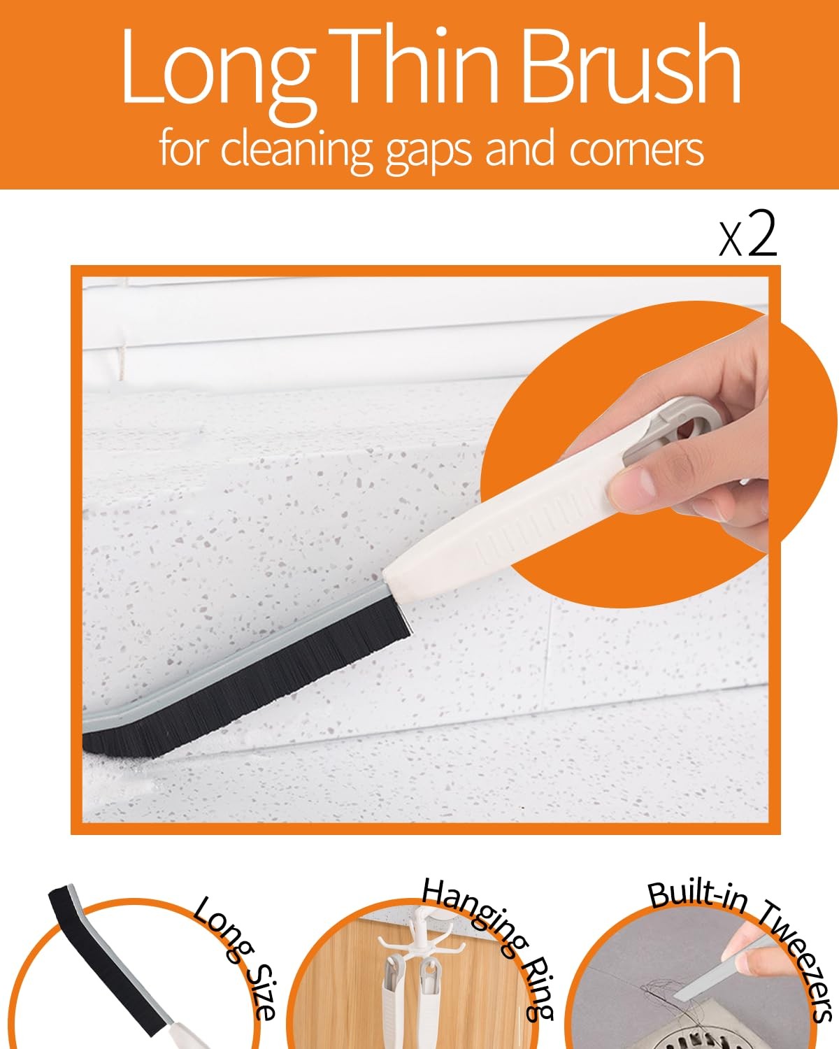 Window Sill Cleaner Tool – Hard Bristle Crevice Cleaning Brush, 8 PACK, Black