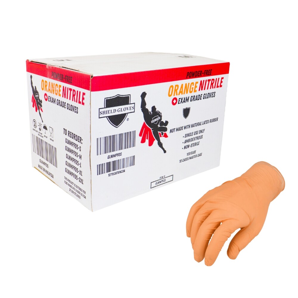 1000 Pieces, Orange Nitrile Powder Free Disposable Gloves 2XL 5 Mil Nitrile
