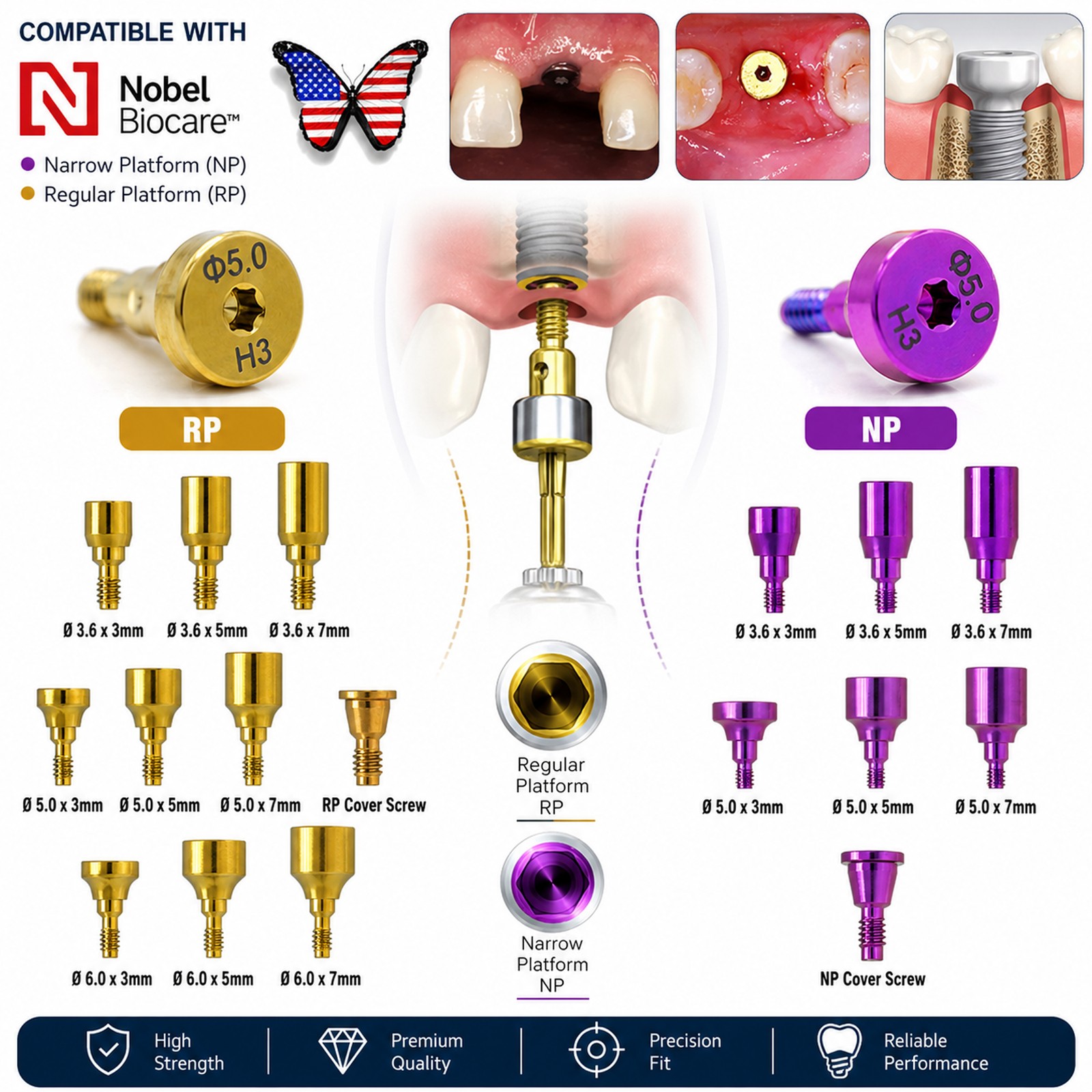 Dental RP NP Healing Abutment Compatible NobelActive Internal Conical Connection