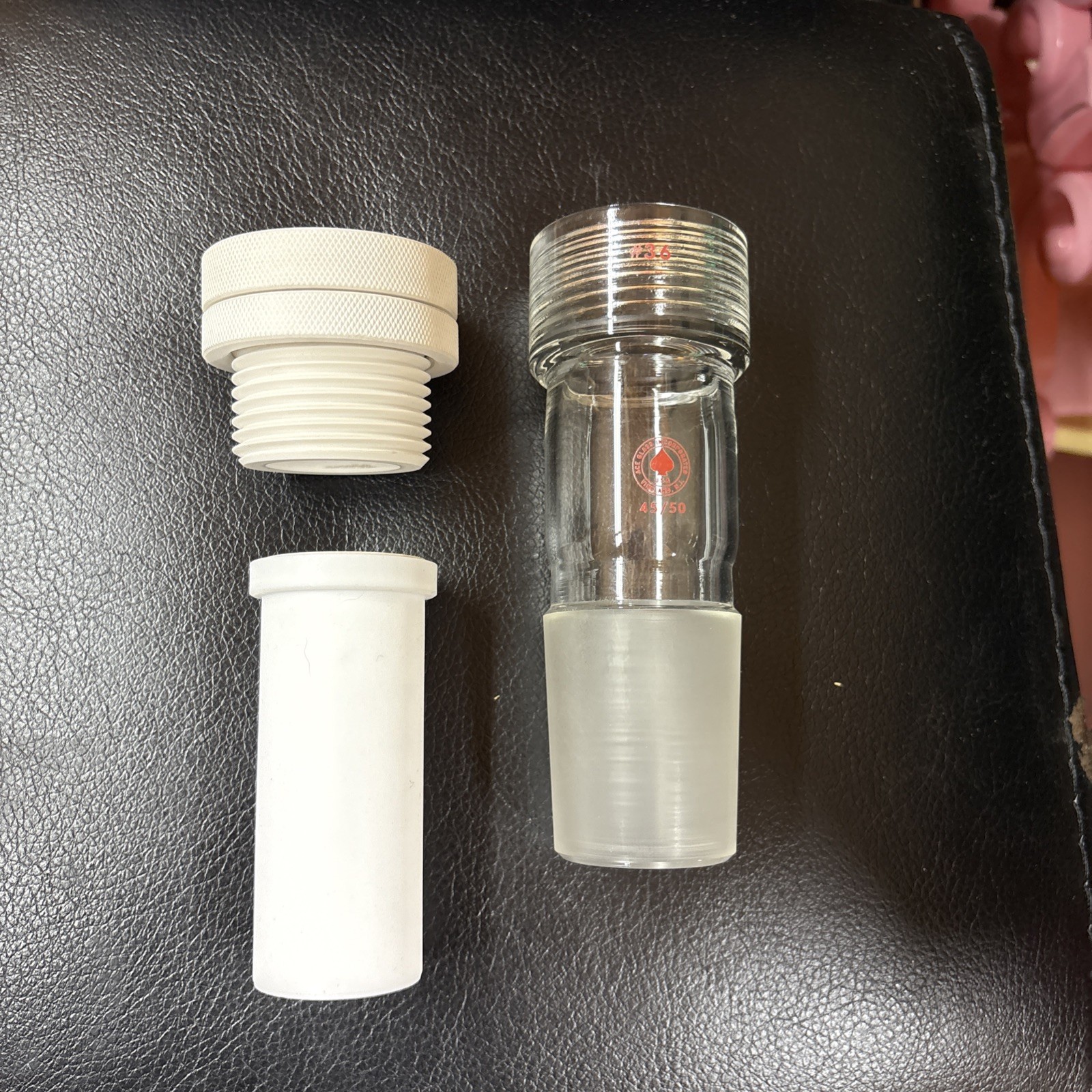ACE GLASS Straight Adapter, 45/50, #36 Thd with inner bearing and shaft thread