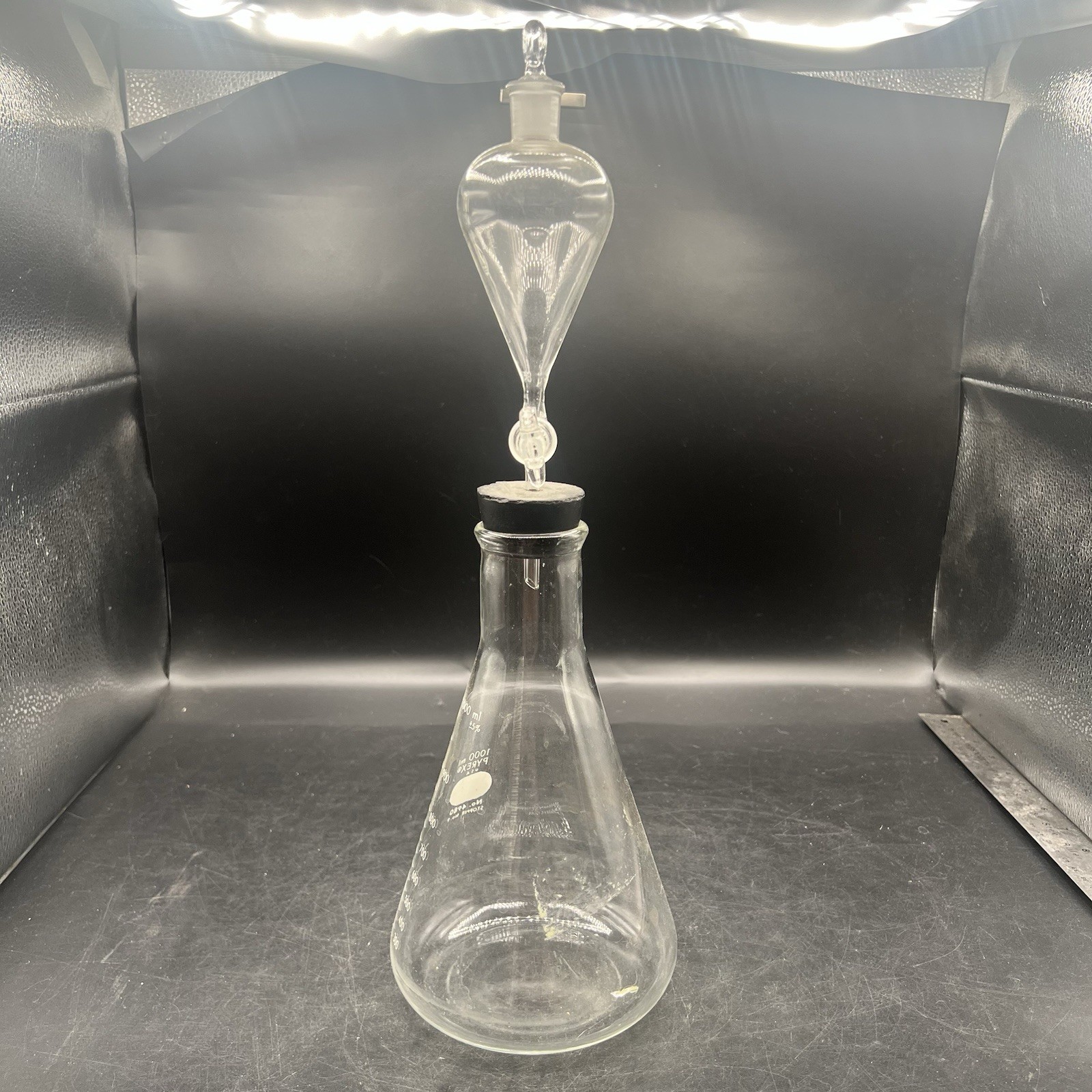 Erlenmeyer Flask 1000ml Pyrex & Pear Separatory Funnel 100ml Set Vintage