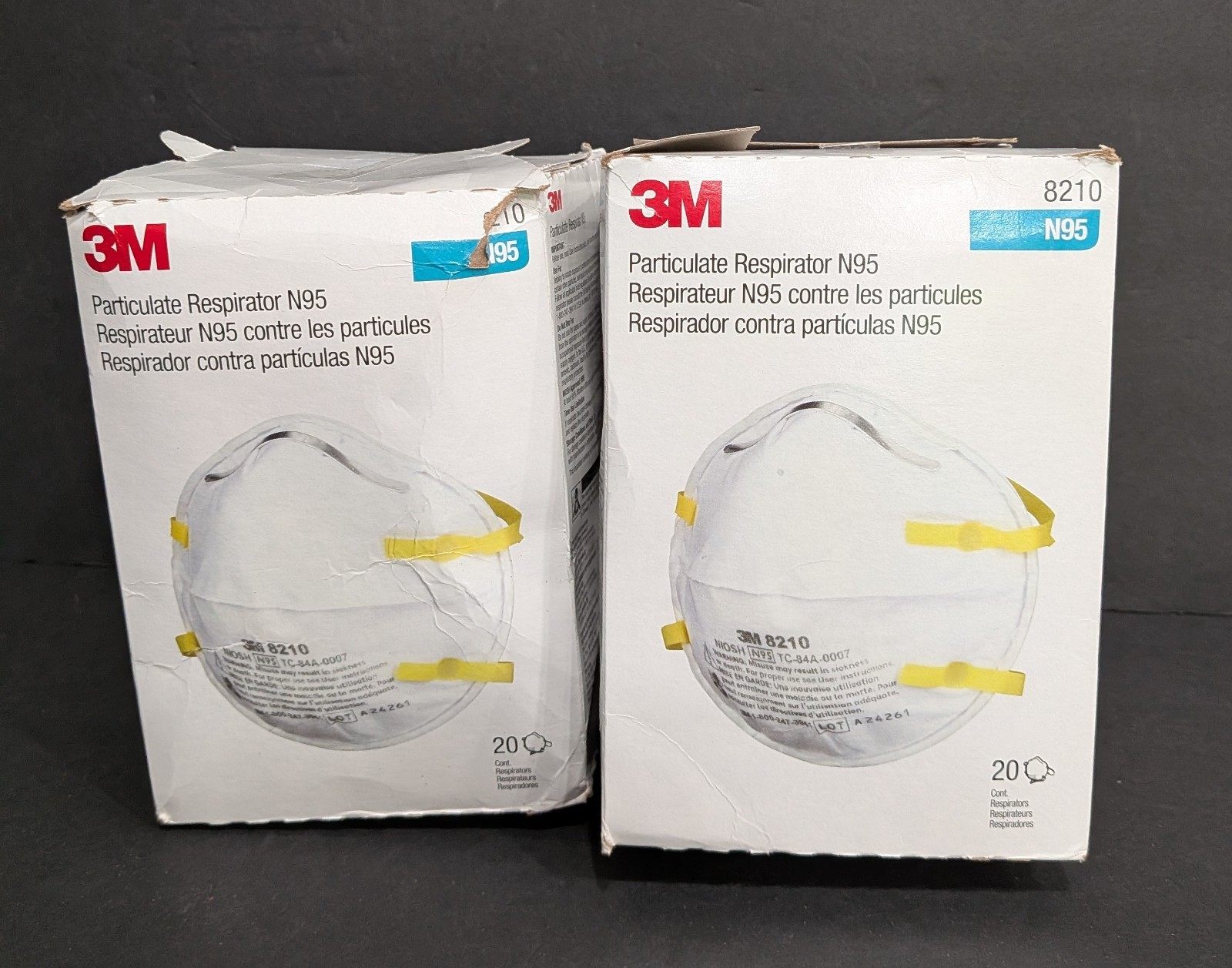 Lot of 2 3M 8210 N95 Particulate Respirator Masks 20 Ct Box Exp 2031 Damaged Box