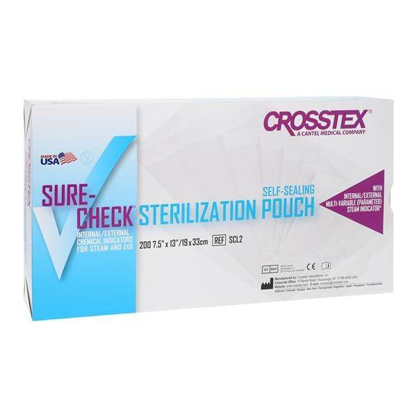 Crosstex SCL2 Sure-Check Self Sealing Sterilization Pouches 7.5″ x 13″ 200/Bx