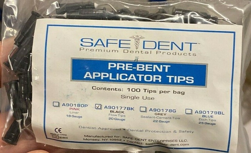 Safe-Dent A90177BK – Pre-Bent Flow Applicator tips, Black, 20 gauge, 100/pk