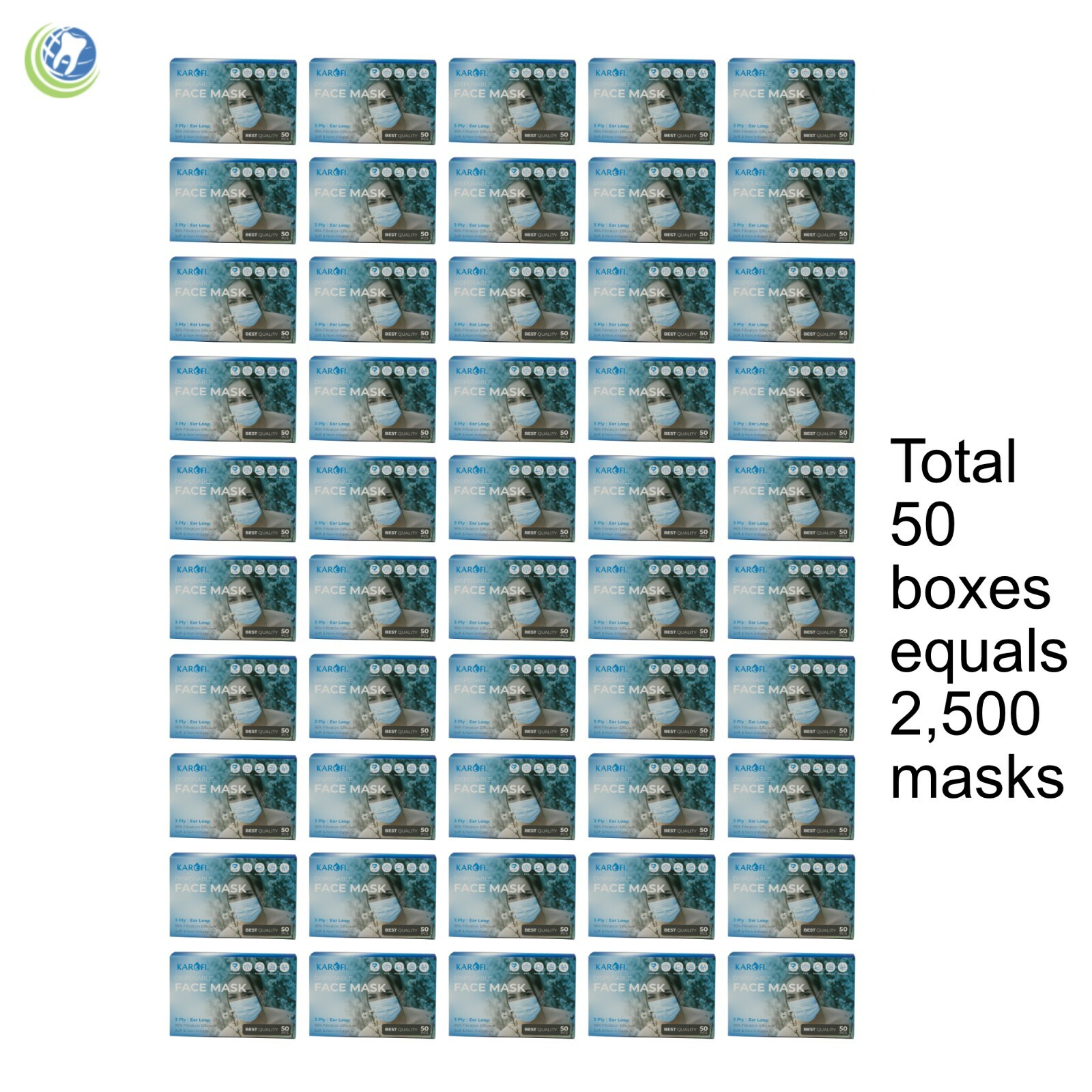 2500 3-Ply Face Mask Non-Medical Surgical Earloop Mouth Cover 50 Boxes/Case