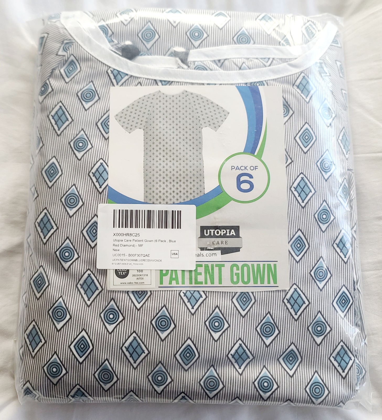 Utopia Care Patient Gowns 6 Pack Unisex Diamonds Fits Up To 2XL New In Package