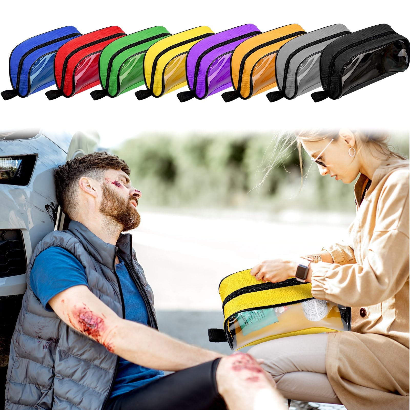 Oudain 8 Pcs First Aid Bag Empty 8 Colors First Aid Pouches Portable Medical