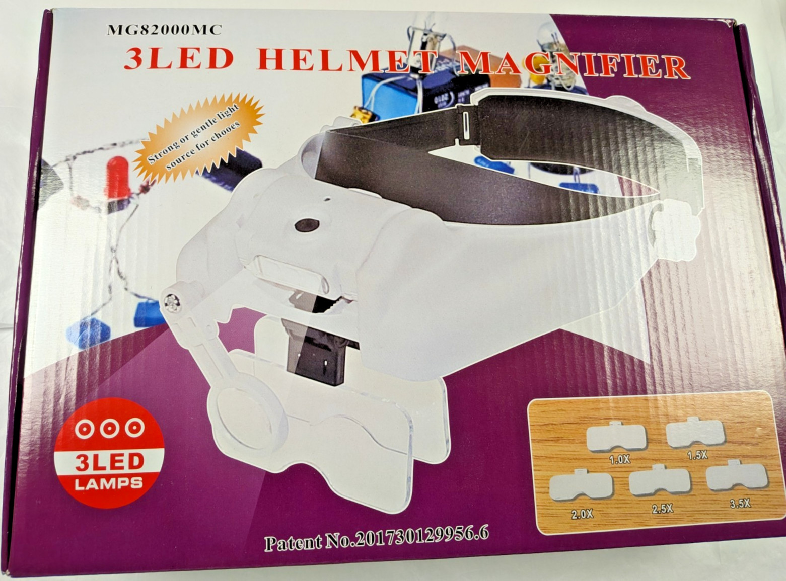 3 LED Rechargeable Magnifier Headband-Hands Free For Hobbies-5 Glass Lenses-NEW