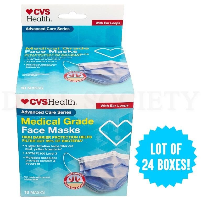 CVS Health Advanced Care Medical Grade Face Masks 10 Count Each Lot of 24