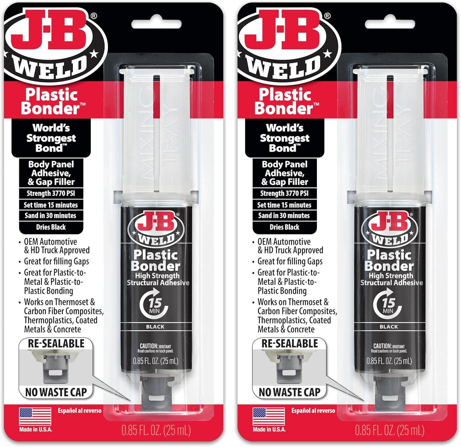 J-B Weld Plastic Bonder Black 25Ml Syringe – 2 Pack (50139-2), 25 Ml – 2 Pack