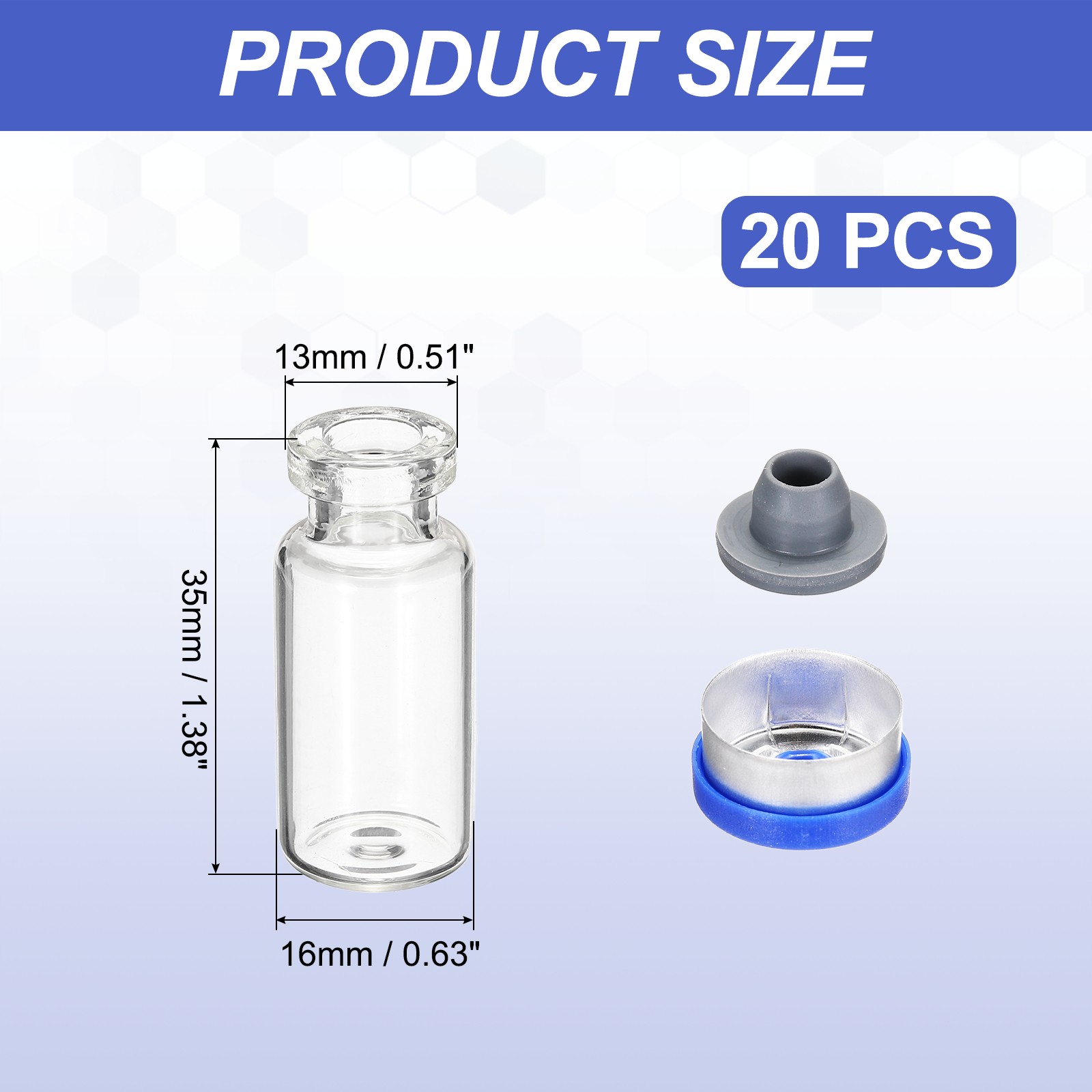 20 Pack 3ml Lab Empty Vials for Injection, Transparent and Blue