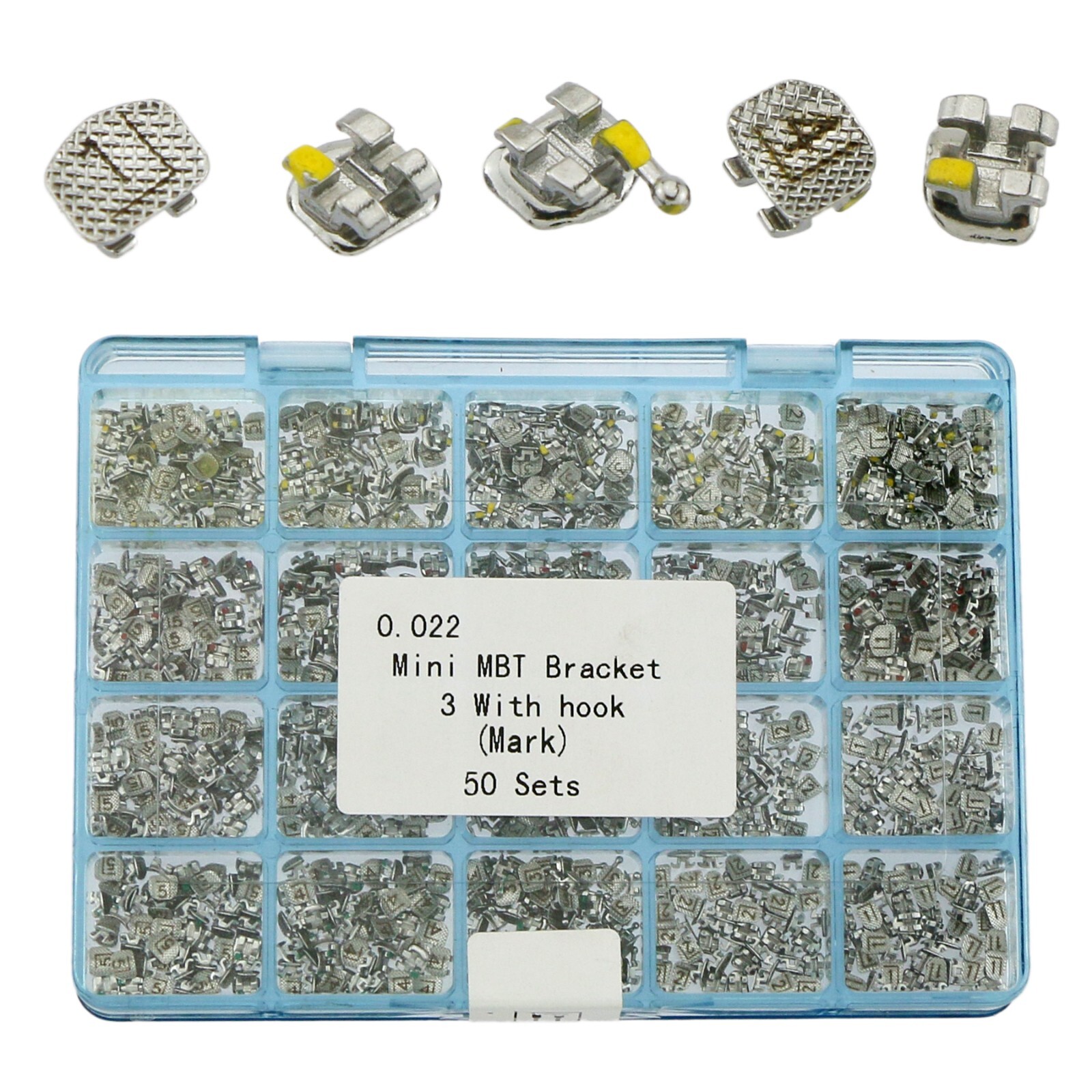 US 1000Pcs Dental Ortho Metal Brackets MIM MBT 022 Slot 3 Hooks Size Marked