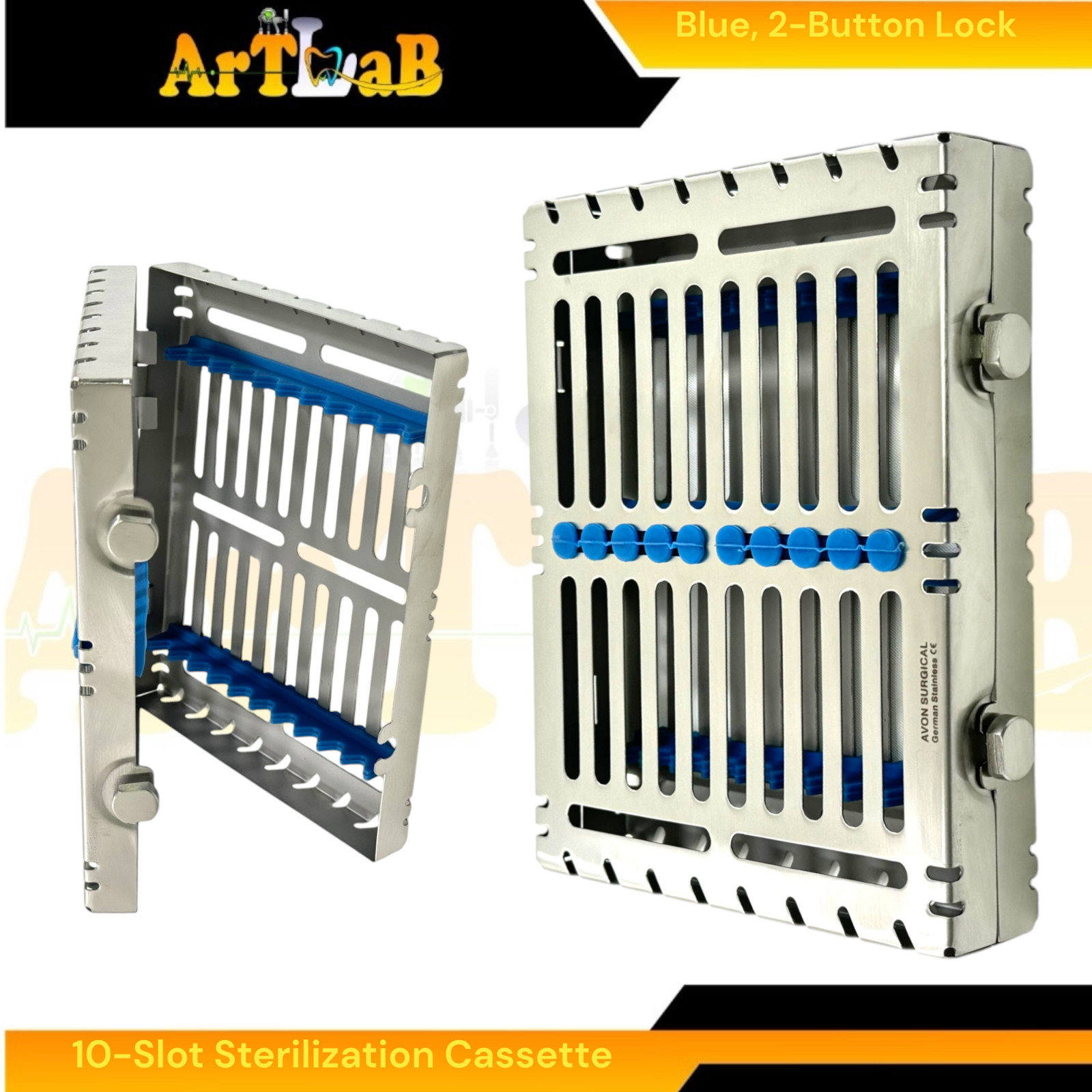 6 Count – Sterilization Cassettes for 10 Instruments, Detachable, 2-Button Lock