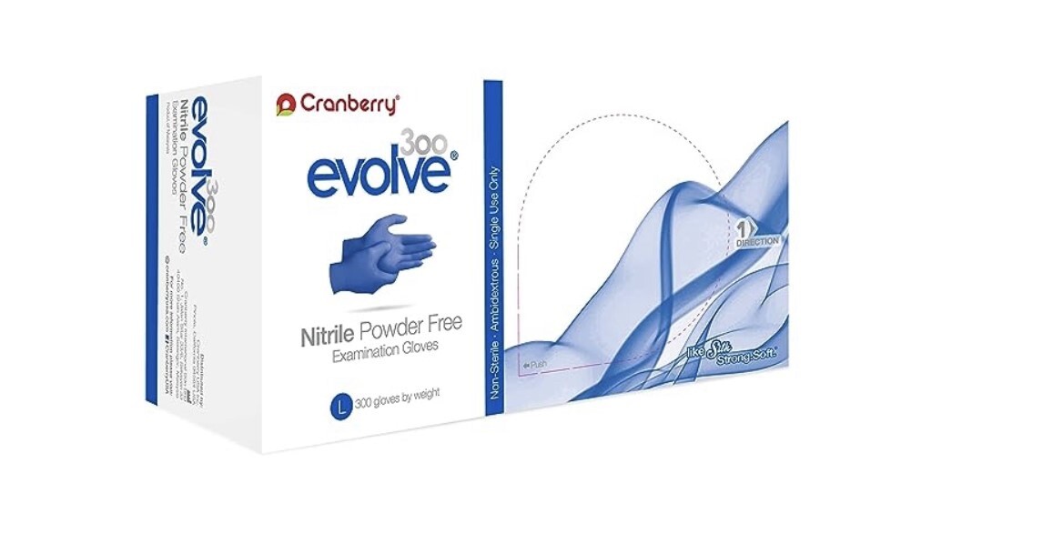 Cranberry Evolve 300 Nitrile Gloves Powder Free 300CT MEDIUM
