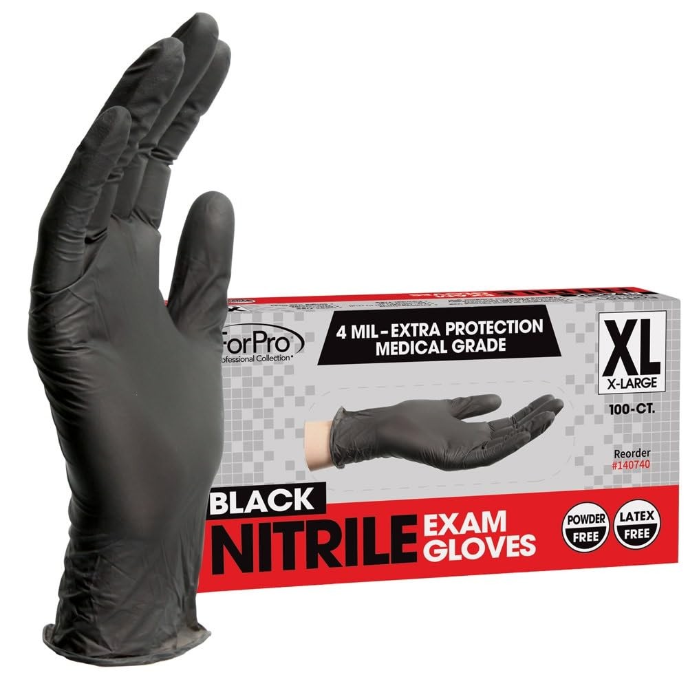 X Large Black Nitrile Exam Gloves 100 Count Medical Grade Disposable 4 Mil