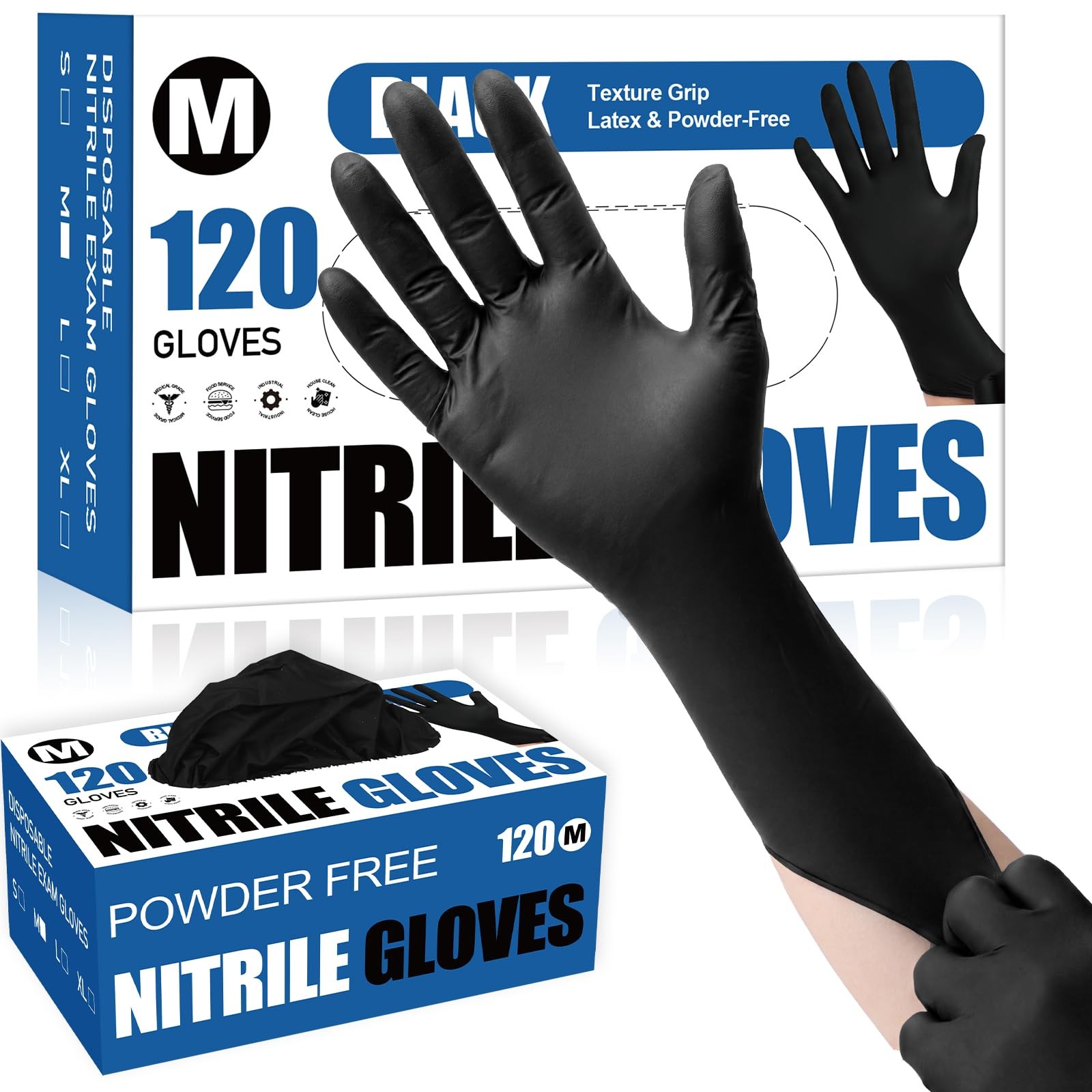 Gloves for Cooking Food Prep, Black Disposable Nitrile Gloves, 4 Mil, 120 Cou…