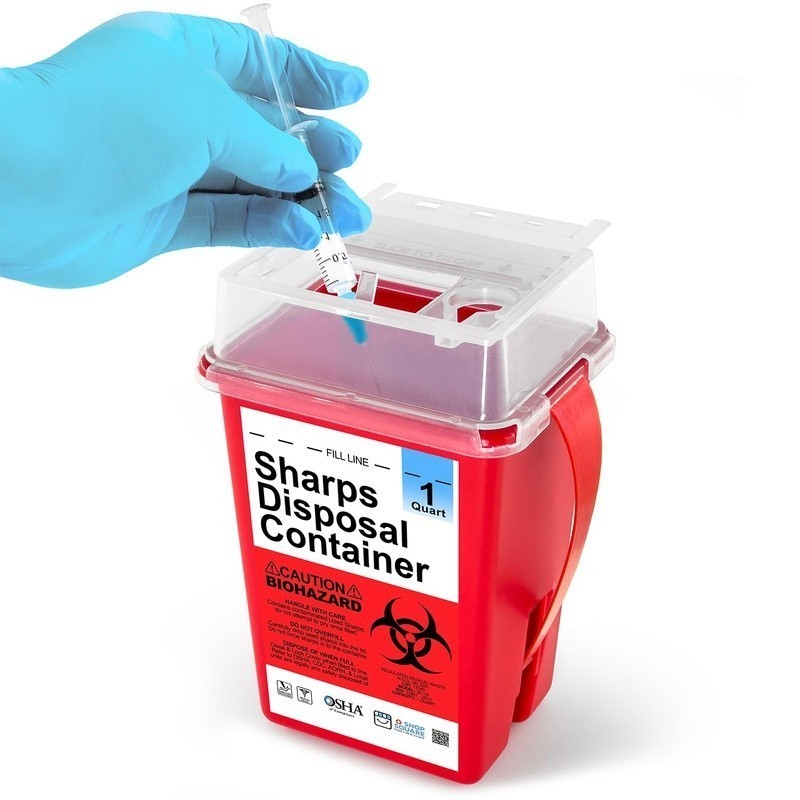 Safe Needle Disposal Container Used Sharps 1 Quart Mini Bin Travel Size