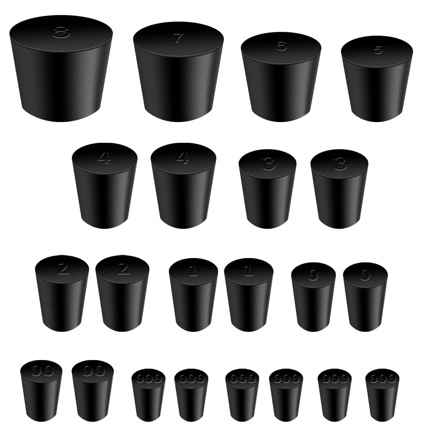 Rubber Stopper – 22 Pcs Solid Rubber Stoppers,11 Assorted Sizes 000# – 8# Tap…