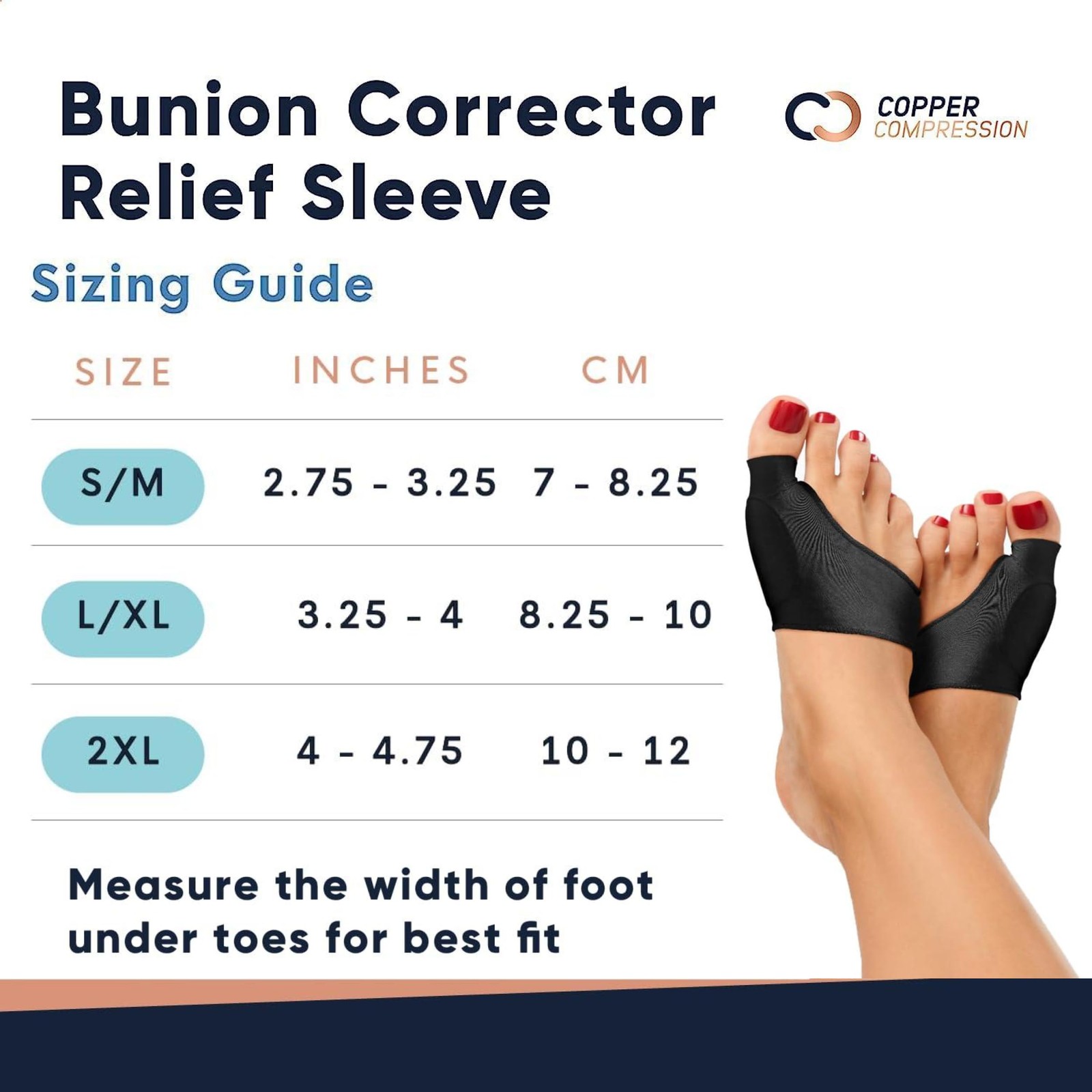 Copper Compression Bunion Corrector Relief Large/X-Large (1 Pair), Black