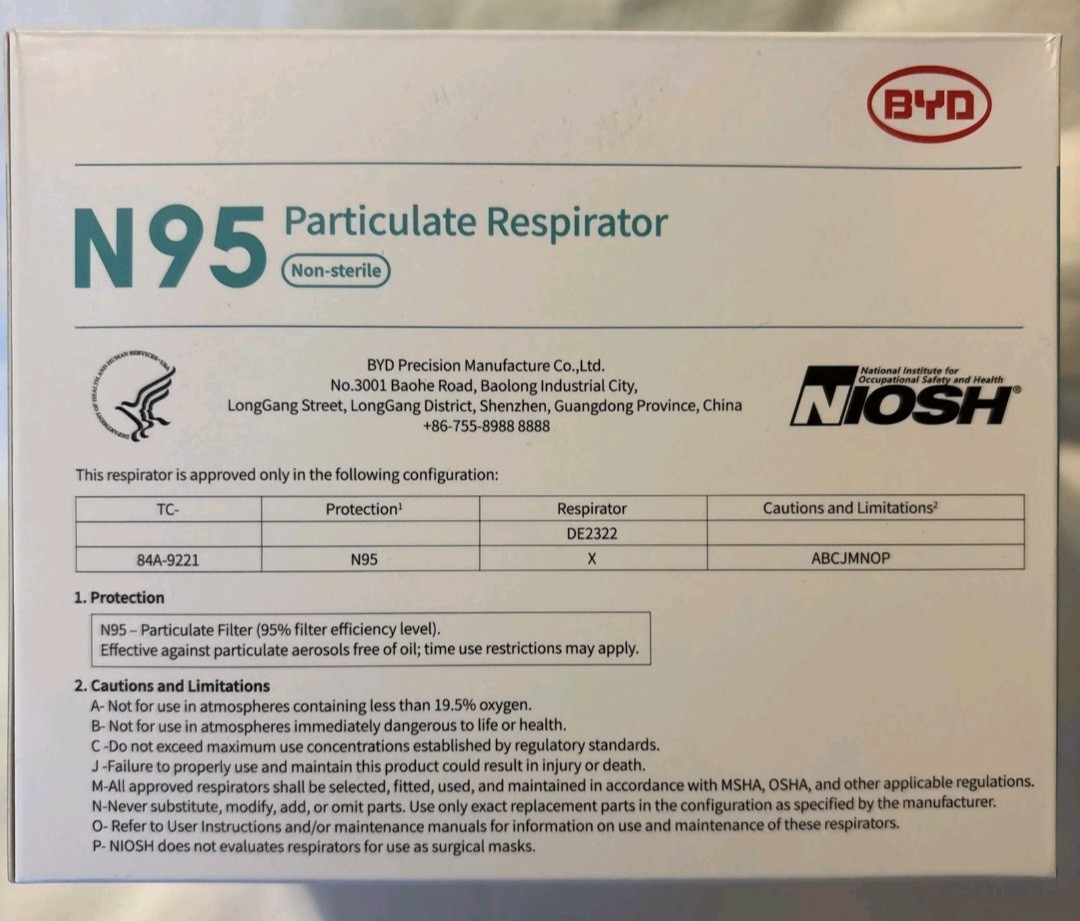 *NEW*Case 12 Boxes Of 20 Ea N95 Face Mask Particulate Resp 95% Filter Efficiency